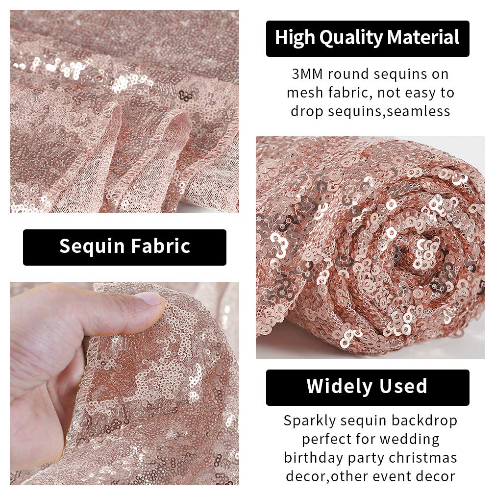 Hahuho Rose Gold Sequin Backdrop Curtain, 4Pcs 2Ftx8Ft Glitter Backdrop Curtain For Parties, Christmas, Wedding, Party Decoratio