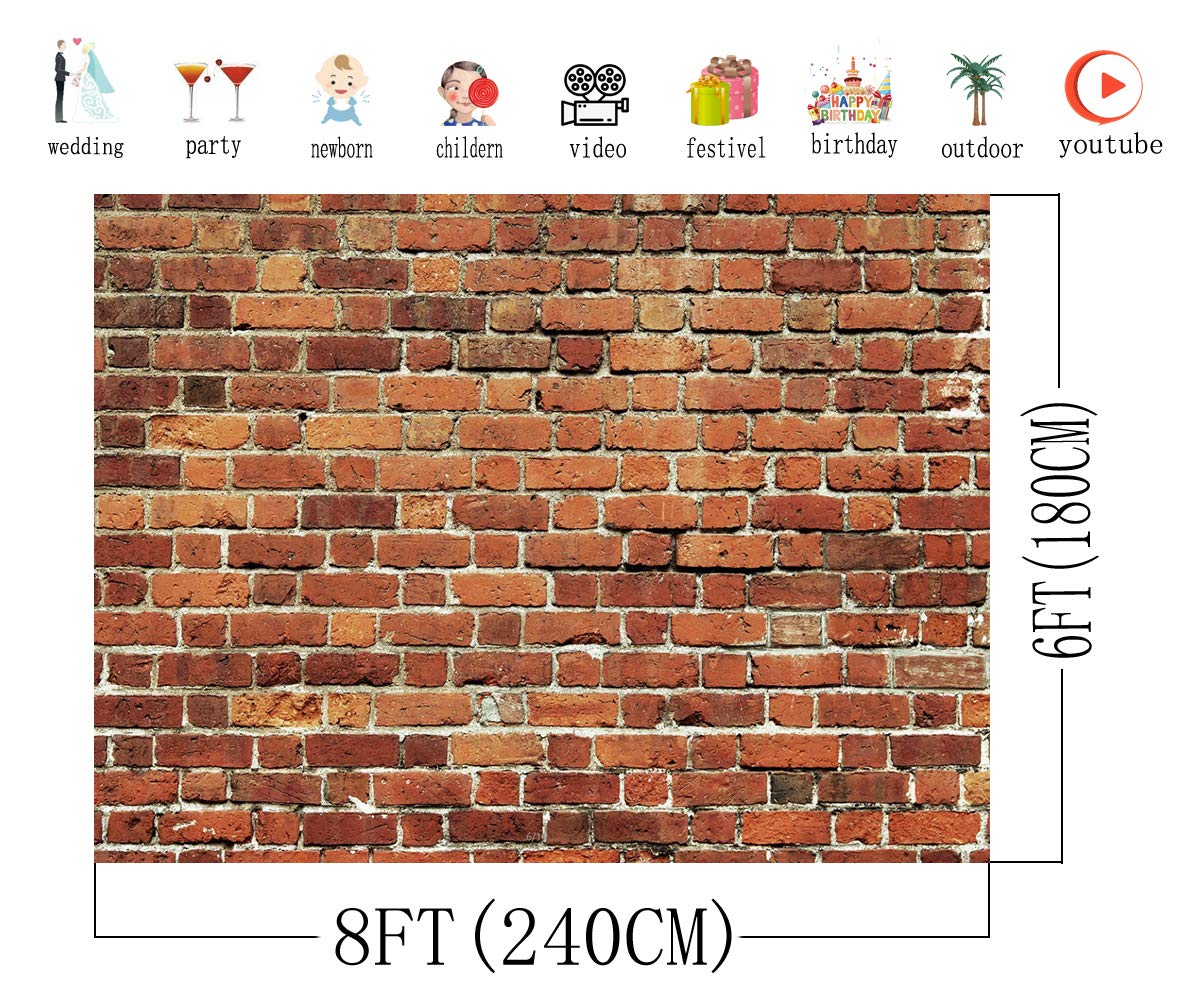 Aiikes 8X6Ft Red Brick Wall Photography Backdrop Thin Vinyl Photo Back ...