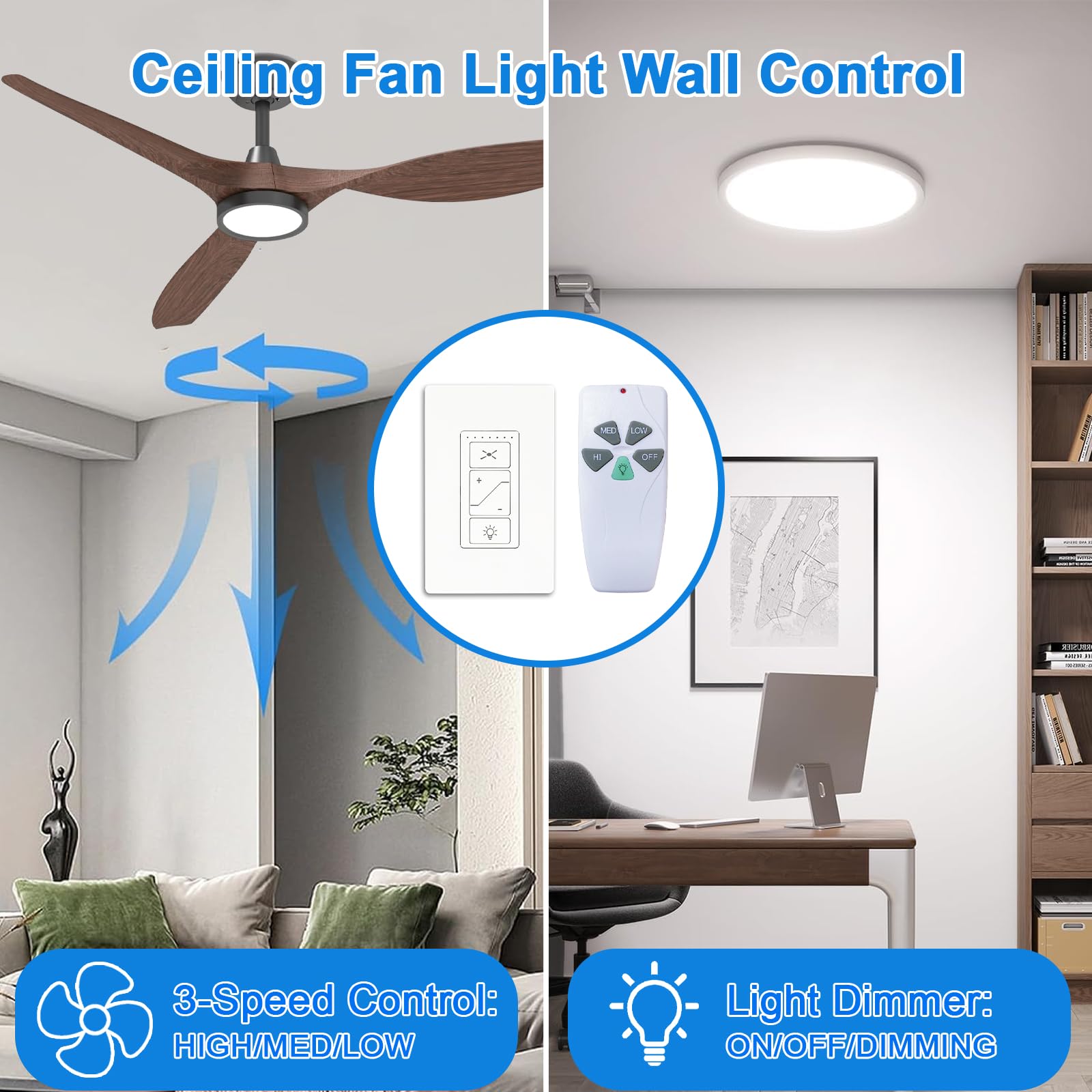 Ceiling Fan Remote Control Kit, Universal Ceiling Fan Remote Control Kit, Ceiling Fan Wall Switch Uc9050T, Compatible With Hunte