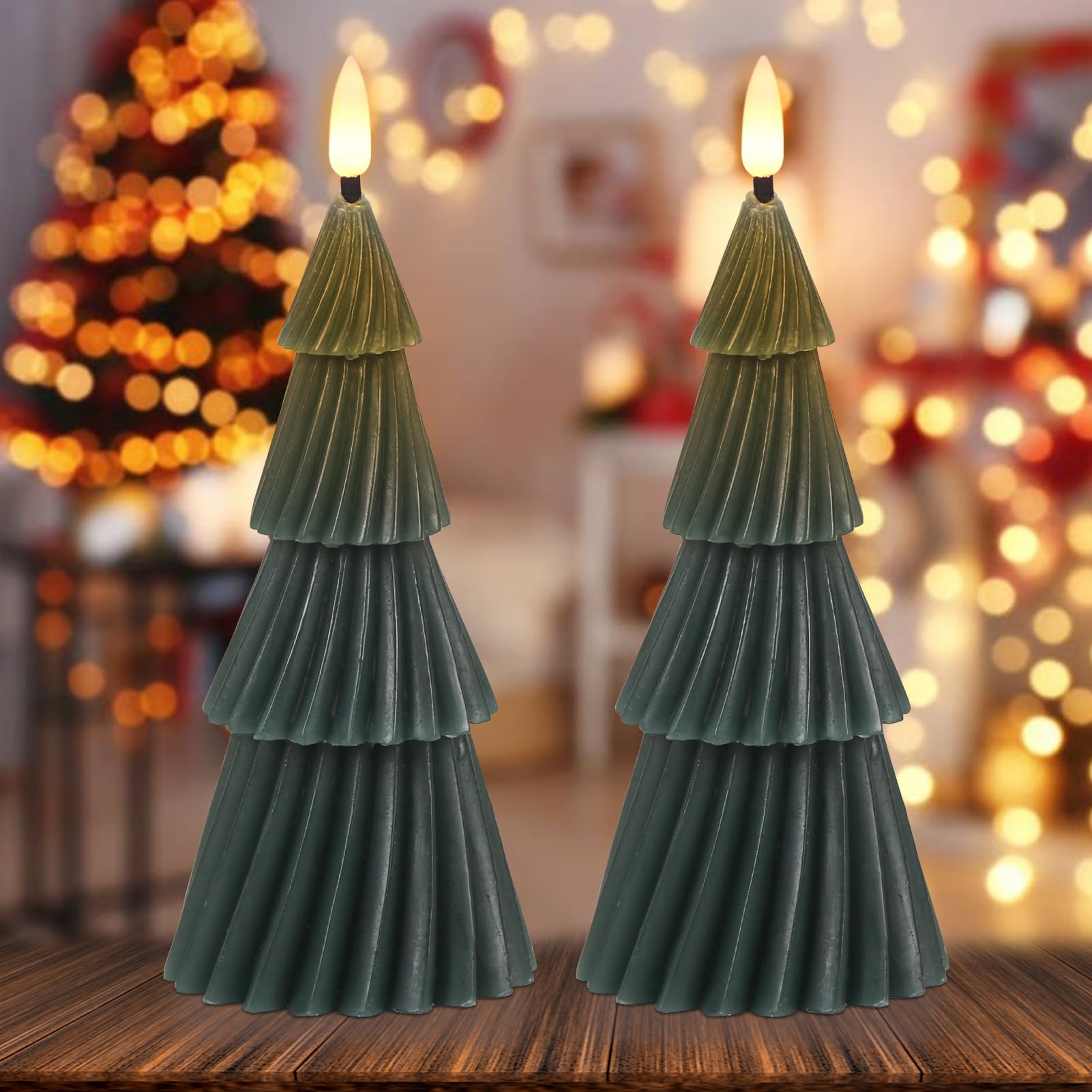 Wondise Christmas Tree Flameless Candles With 6Hrs Timer, Real Wax Battery Operated 3D Wick Led Candles Flameless Flickering Can