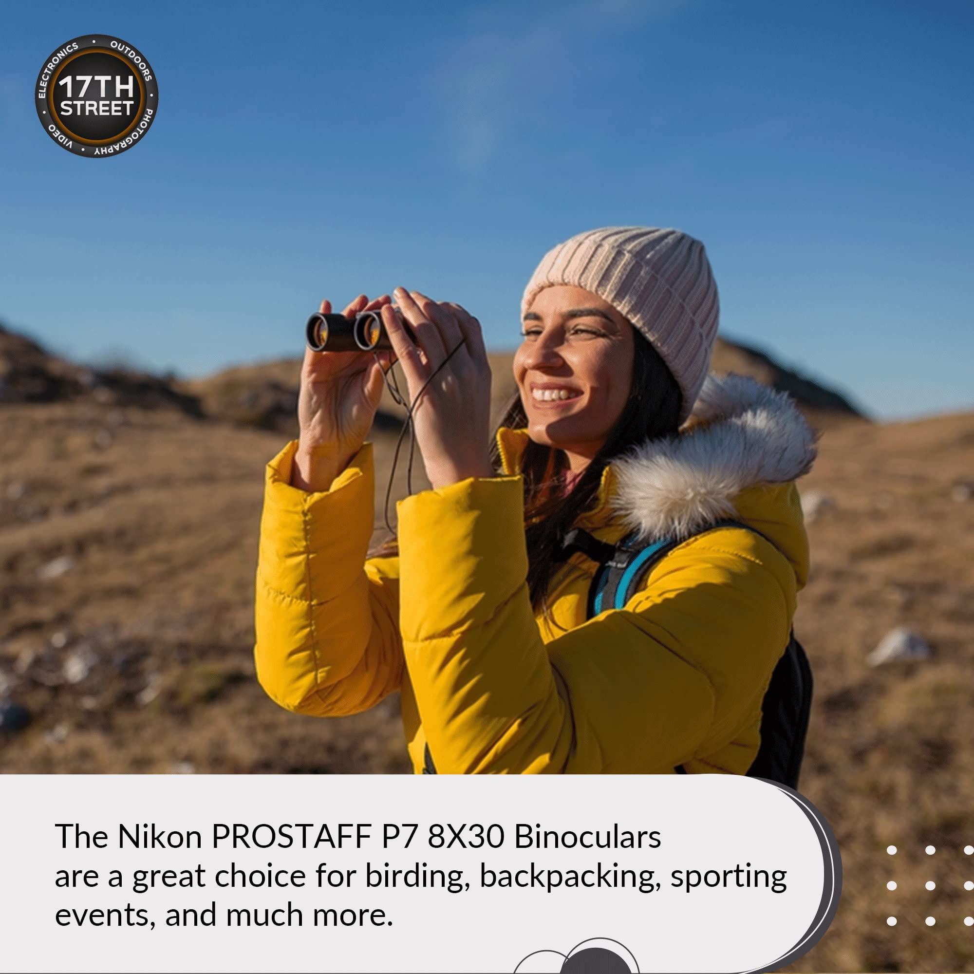 Nikon Prostaff P7 8X30 Waterproof Binocular For Adults | Small & Compact Travel Binoculars For Bird Watching | Binocular Harness