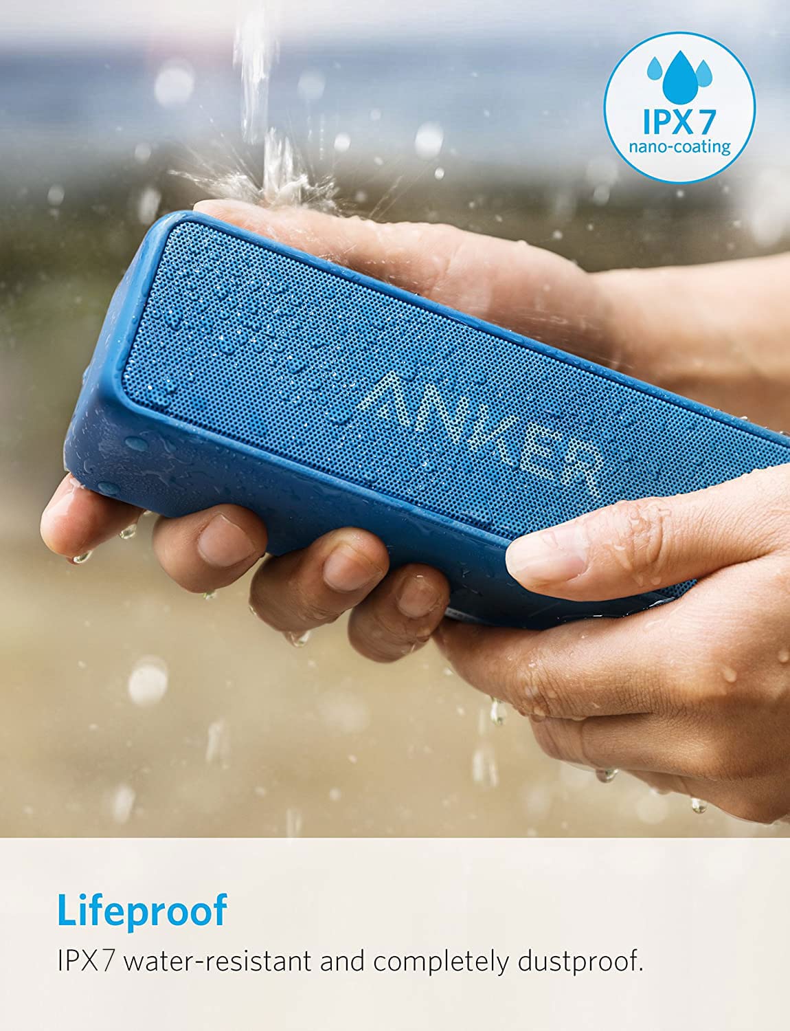 Anker Ak A3105034 Blue Portable Bluetooth Speaker, 12W, 24H Battery Life, Unbelievable Sound, Bass Up Technology, Weatherproof,