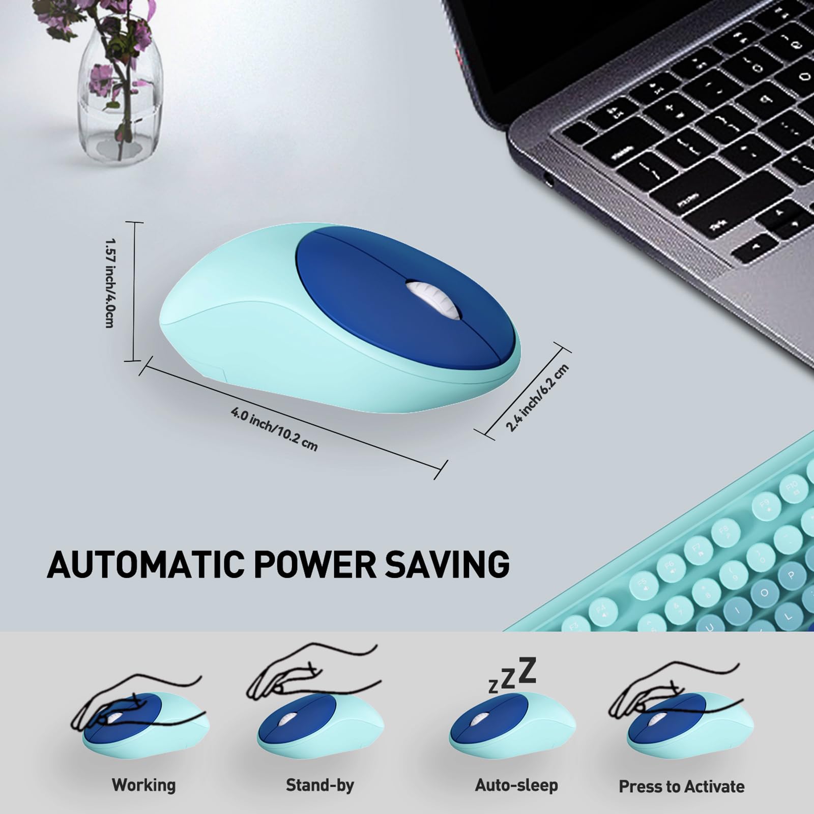 Wireless Keyboard And Mouse, Keyboard Mouse Combo, 2.4 Ghz Wireless Full Sized Typewriter Keyboard With Round Keycaps, Keyboard