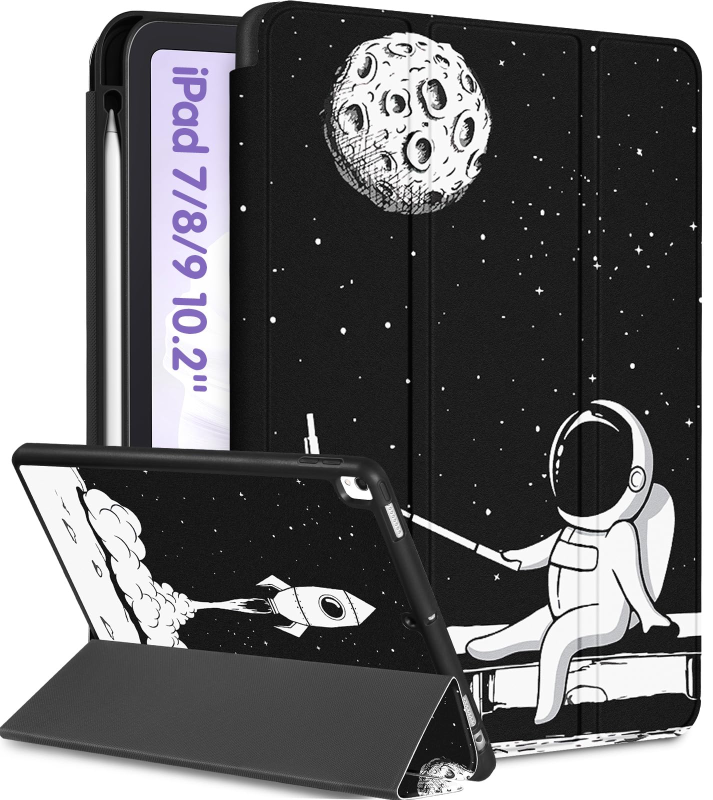 Uppuppy For Ipad 9Th/8Th/7Th Generation Case 10.2 Inch Girls Cute Boys Women Folio Smart Cover With Pencil Holder Astronaut Cool