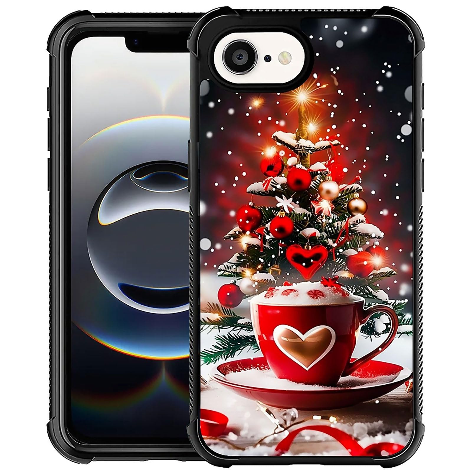 XUANWENPA for iPhone 16E Case,The Black Shell Design is Bright,Anti Drop and Dust-Proof,Christmas Tree Love Cup.