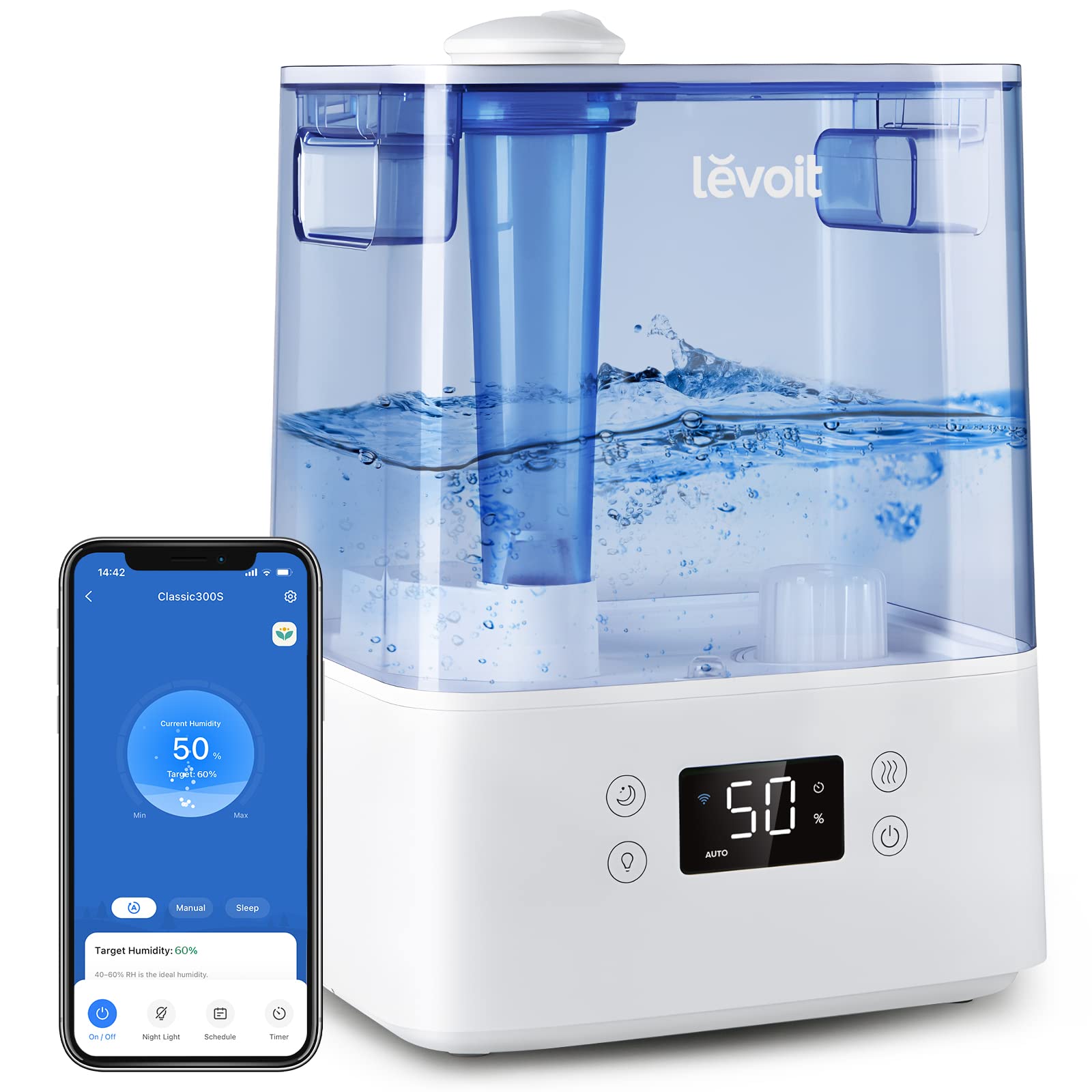 Levoit Classic300S Ultrasonic Smart Top Fill Humidifier, Extra Large 6L Tank For Whole Family, App & Voice Control, Essential Oi