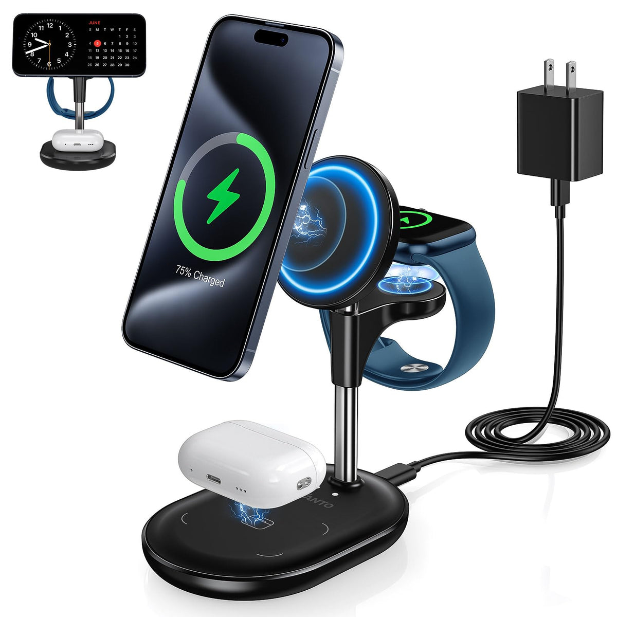 3 In 1 Wireless Charging Station For Apple Magsafe Charger, 15W Fast Magnetic Mag Safe Charger Stand For Iphone 15 14 13 12 Seri