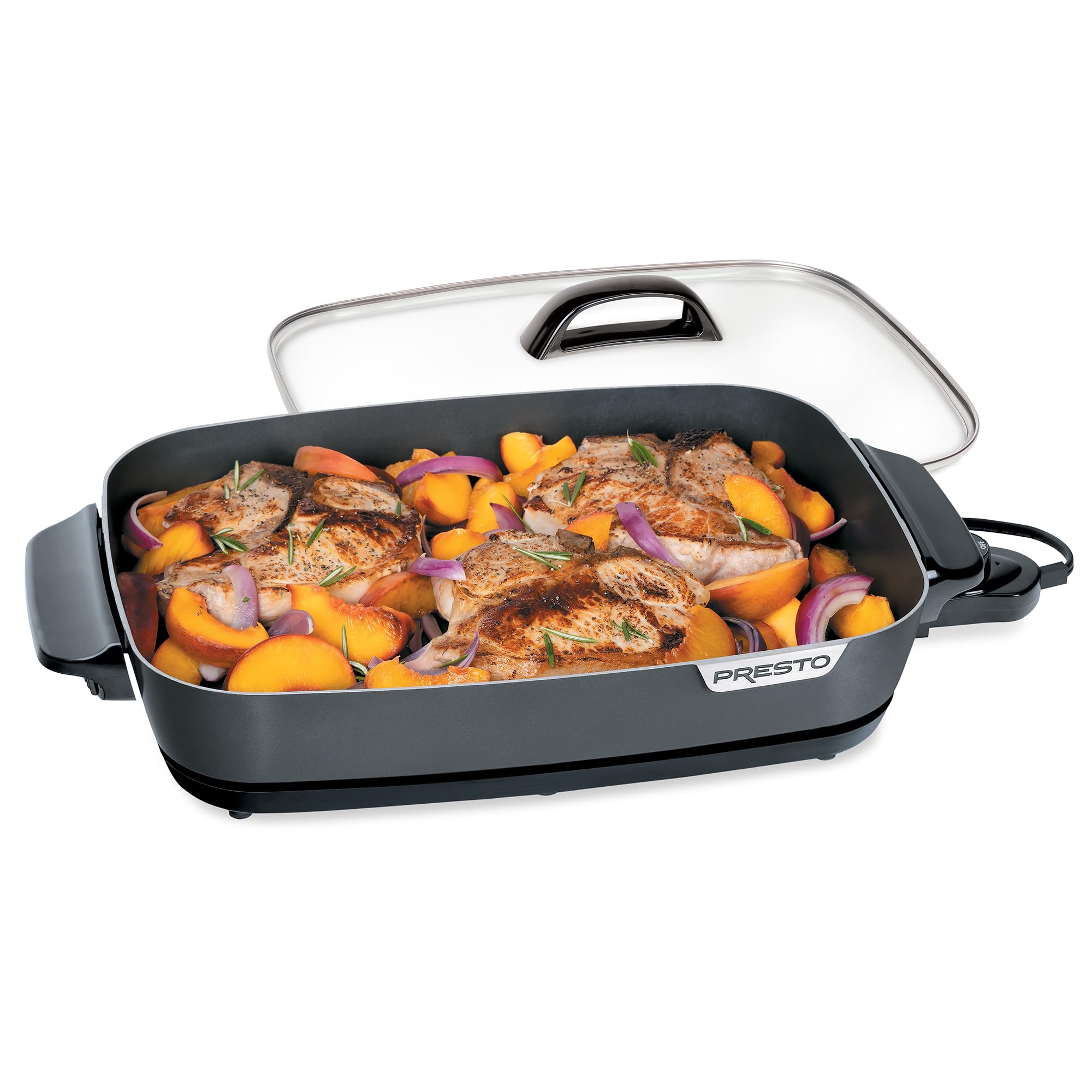 Presto 06858 Slimline Skillet With Glass Cover Electric, 16 Inch, Black