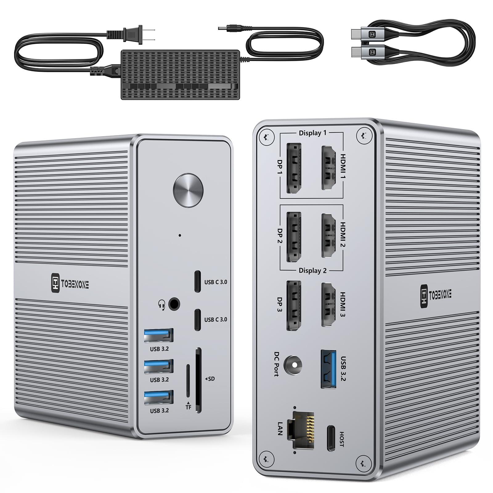 TobenONE DisplayLink Docking Station Triple Monitor with 120W Power Adapter, Triple 4K Display for MacBook Pro/Air, Thunderbolt 
