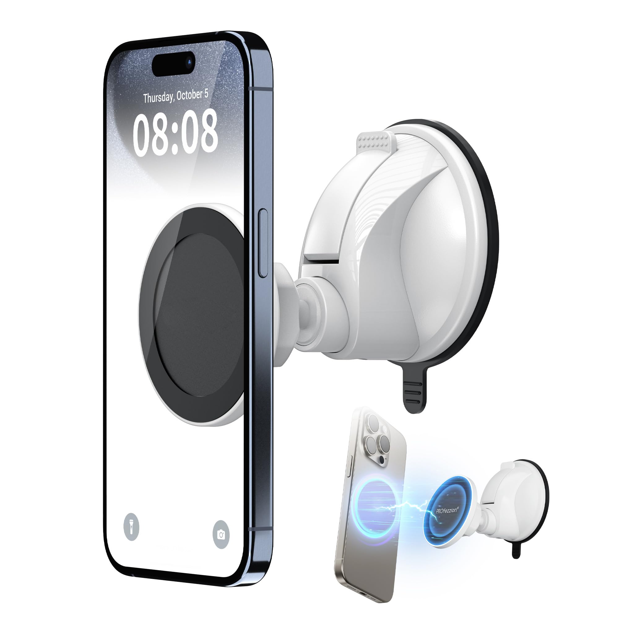 Profezzion Magnetic Shower Mirror Phone Holder Reusable Suction Cup Phone Mount Compatible With Iphone 16 15 14 13 12 & All Phon