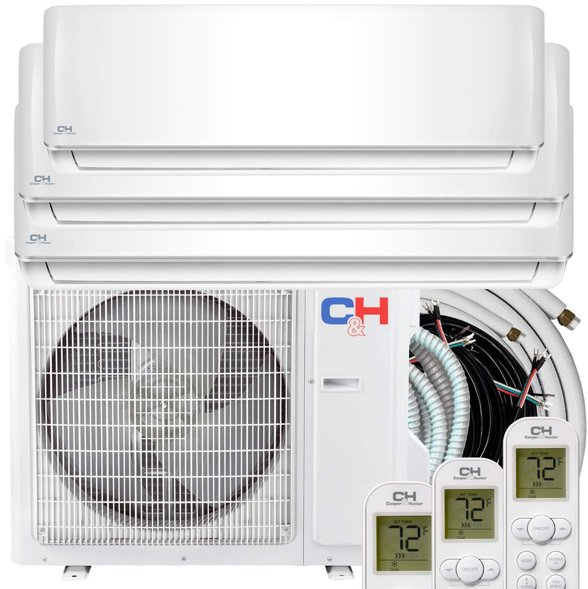 Cooper  Hunter Tri 3 Zone 9000 9000 9000 Btu Multi Zone Ductless Mini Split Air Conditioner Heat Pump Full Set With 25Ft Install