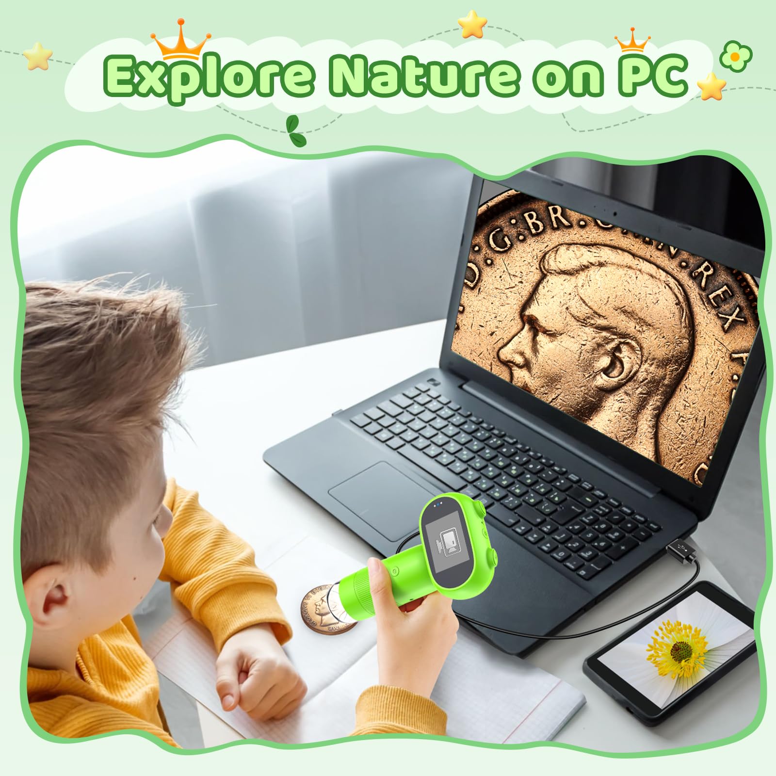 Pocket Microscope For Kids With 2Inch Ips Screen, Leipan 16Mp Digital Microscope 1000X, 1080P Mini Microscope With 8 Leds, Compa