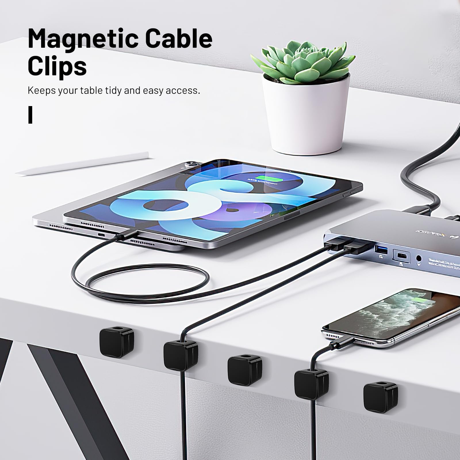 6 Pack Magnetic Cord Organizer, Znben Magnetic Cable Clips Holder Adhesive Cable Management Charger Wire Holder Clips For Desk,