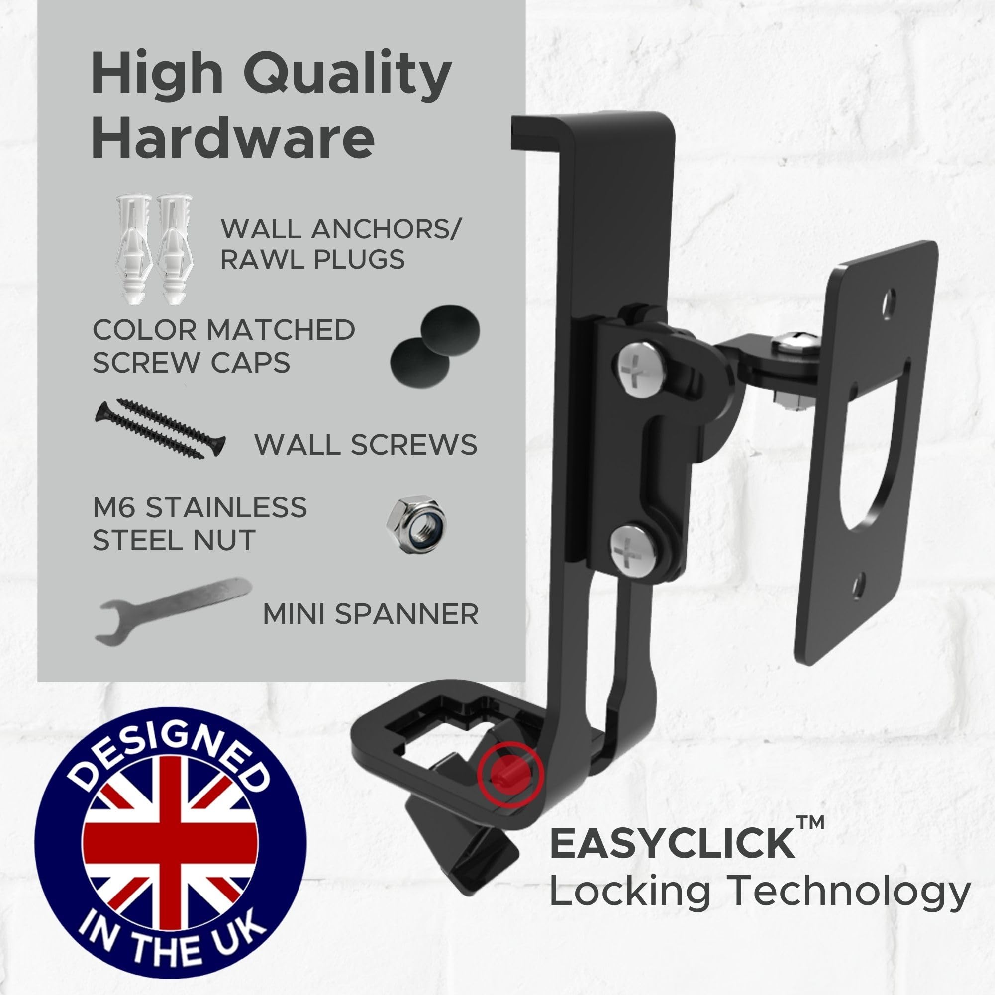 Sound Bass One, One Gen 2, One Sl, Play:1 Wall Mount Bracket, Black, Single, Compatible With Sonos One, One Gen 2, One Sl & Play