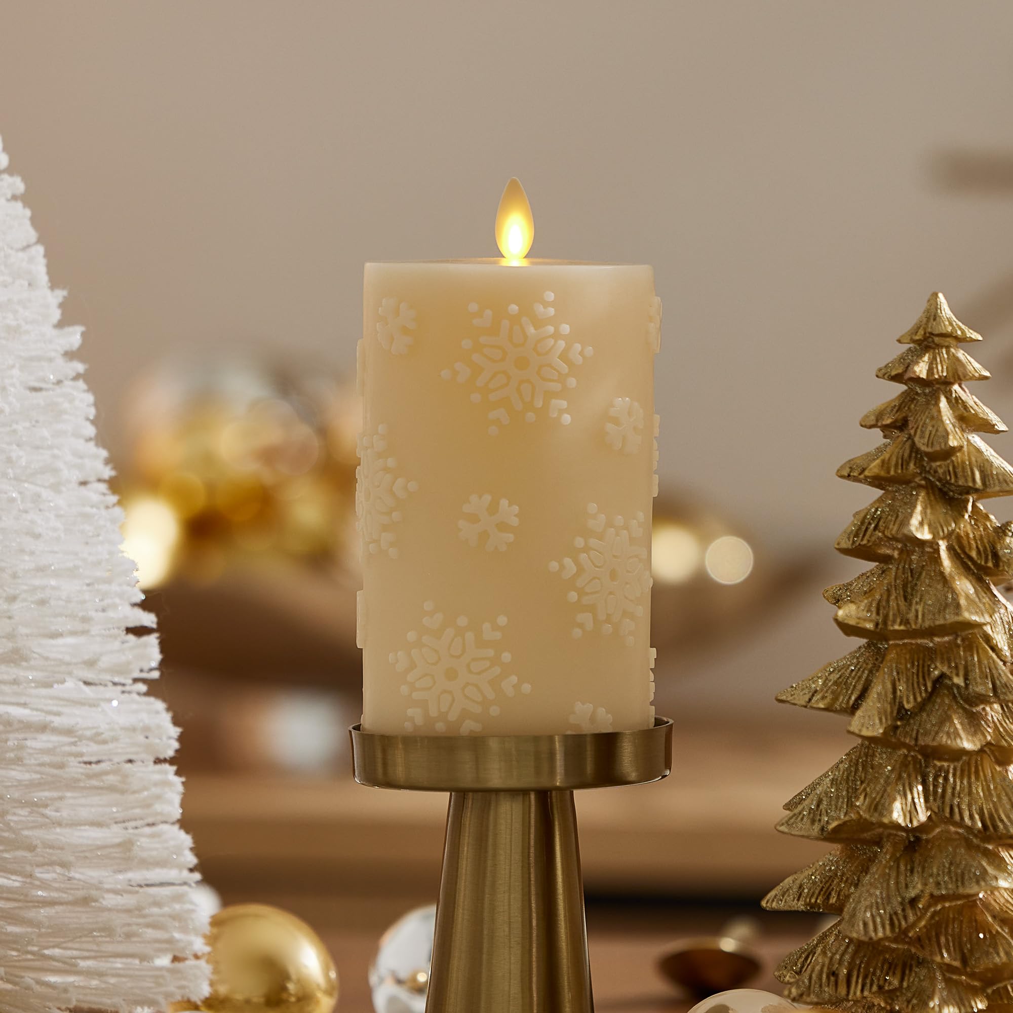 Luminara White Swan Snowflake Embossed Flameless LED Candle