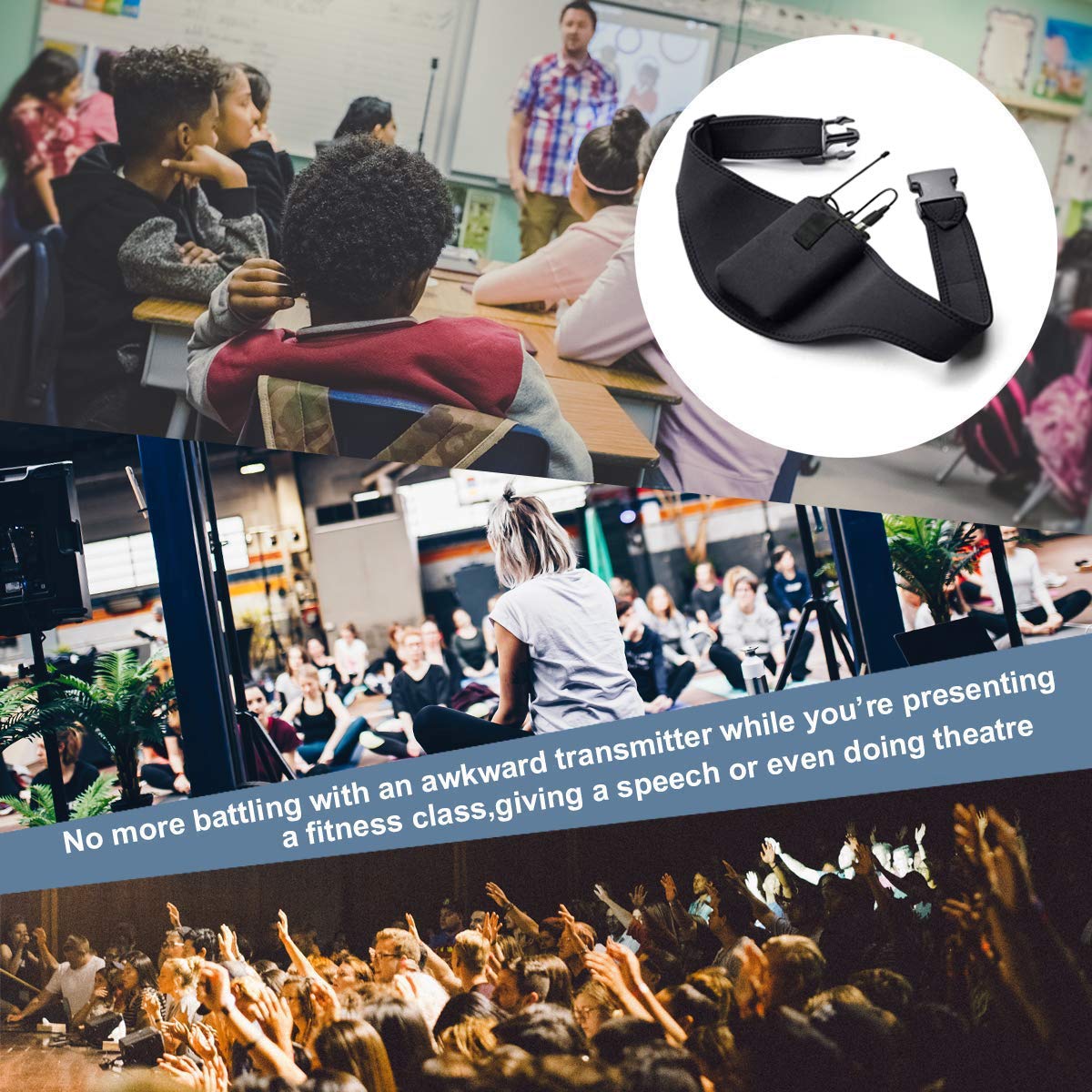 Iraspin Mic Belt   Microphone Belt With Innovative Rubber Band Lock   Improved Adjustability Comfortability Durability For Fitne