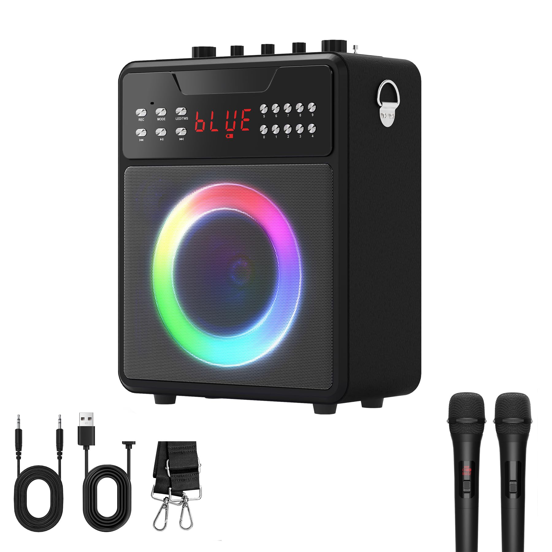 NBKLS Karaoke Machine with 2 Wireless Microphones, Portable Bluetooth Karaoke Speaker for Party/Meeting, Supports for Remote Con