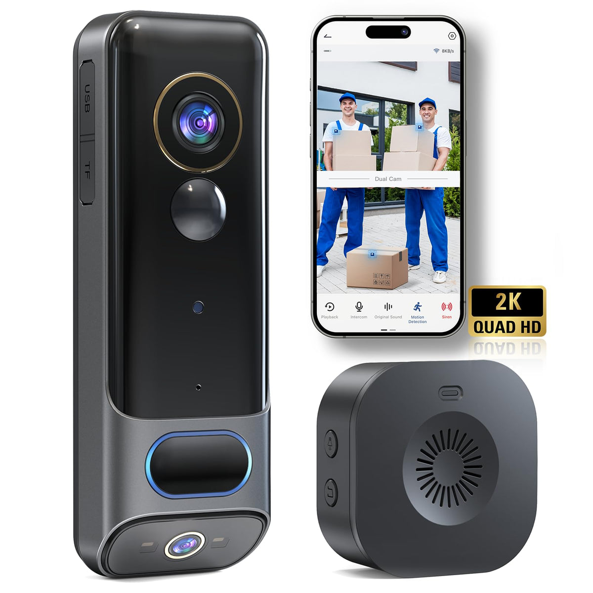 Mubview Dual Doorbell Camera Wireless No Subscription,2K Head To Toe Door Camera Wireless For Apartment, Door Bells For Homes Wi