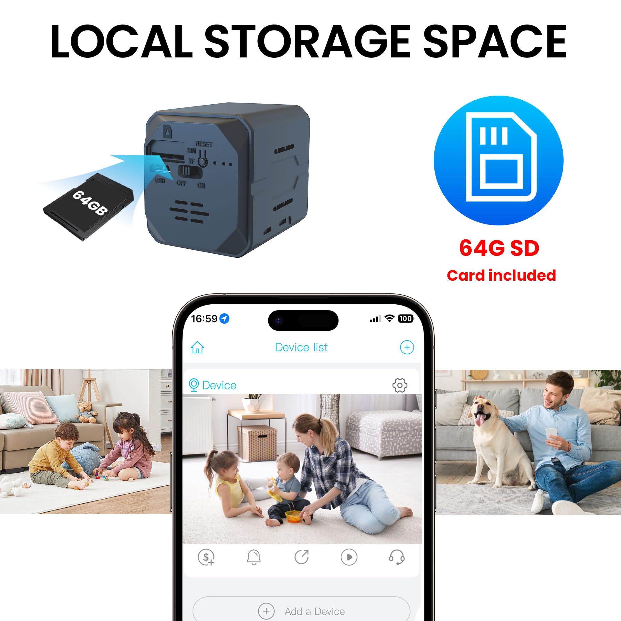 Funstorm Security Camera, 2K Wifi Indoor Camera With 64G Sd Card, 100 Days Standby Battery Life, Clear Night Vision, Ai Motion D