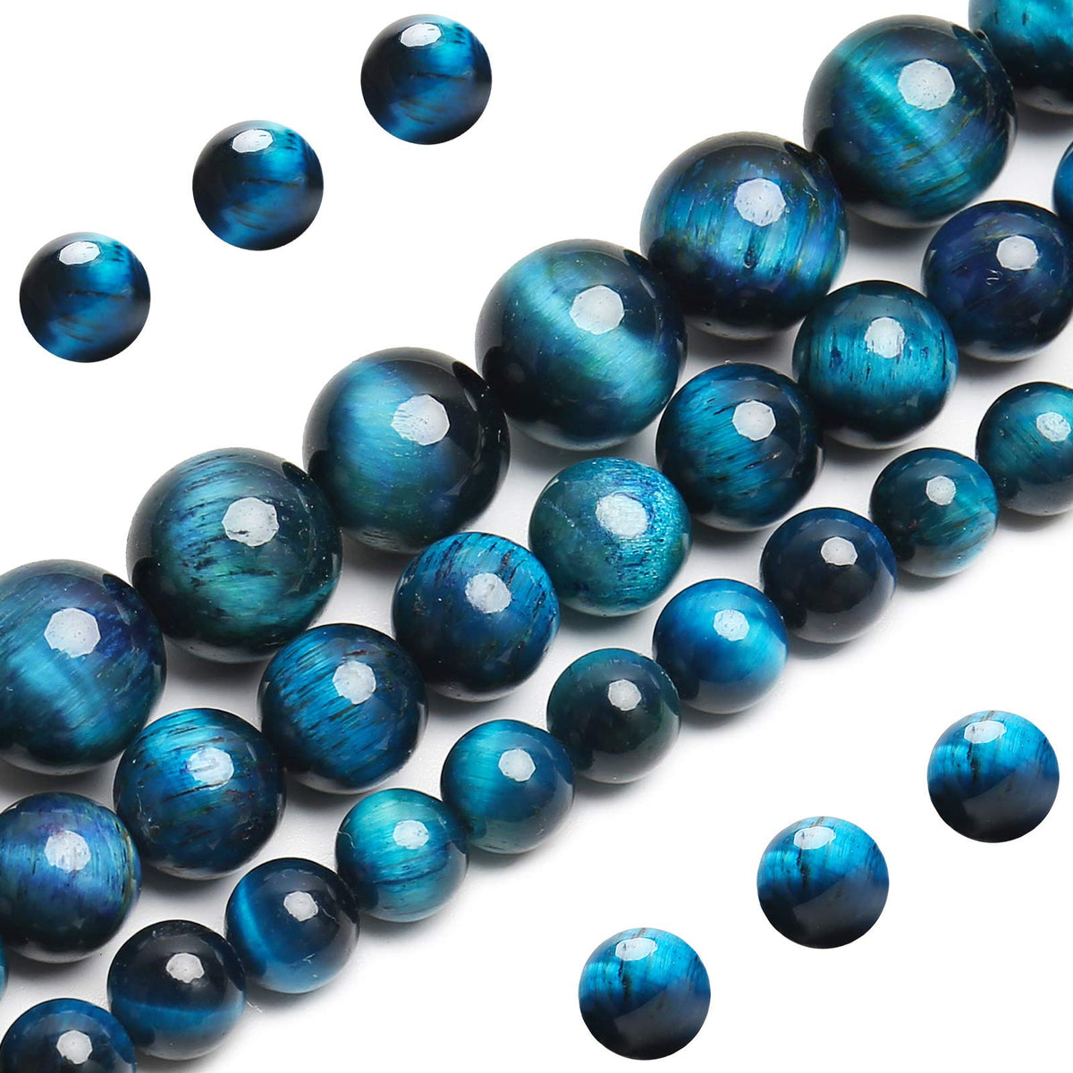 Natural Blue Green Tiger Eye Beads, Grade Aaa Gemstone Round Loose Beads 12Mm 33Pcs Bulk Lot Options, Semi Precious Stone Beads