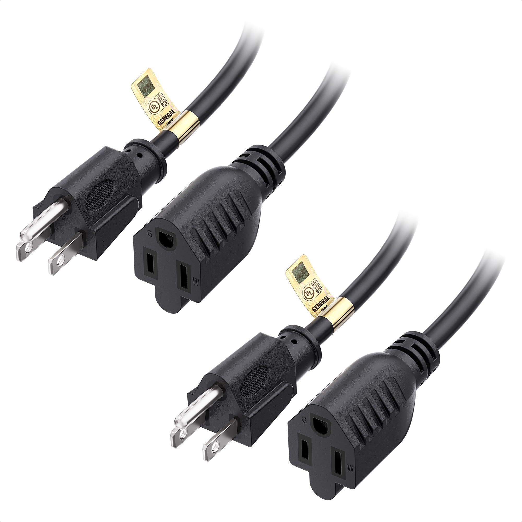 [Ul Listed] Cable Matters 2-Pack 16 Awg Heavy Duty 13A Power Extension Cord - 15Ft, 3 Prong Power Cord Extension, Nema 5-15P To
