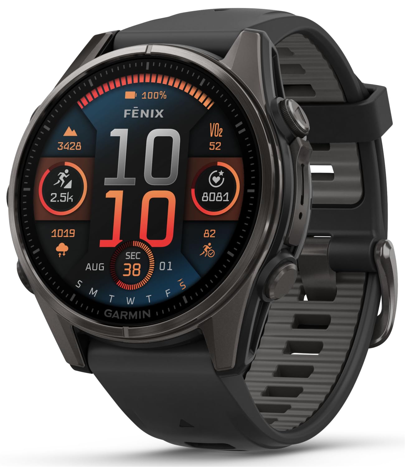 Garmin Fenix 8 - 43 Mm Sapphire, Amoled Multisport Gps Smartwatch, Carbon Gray Dlc Titanium With Black/Pebble Gray Silicone, Bui