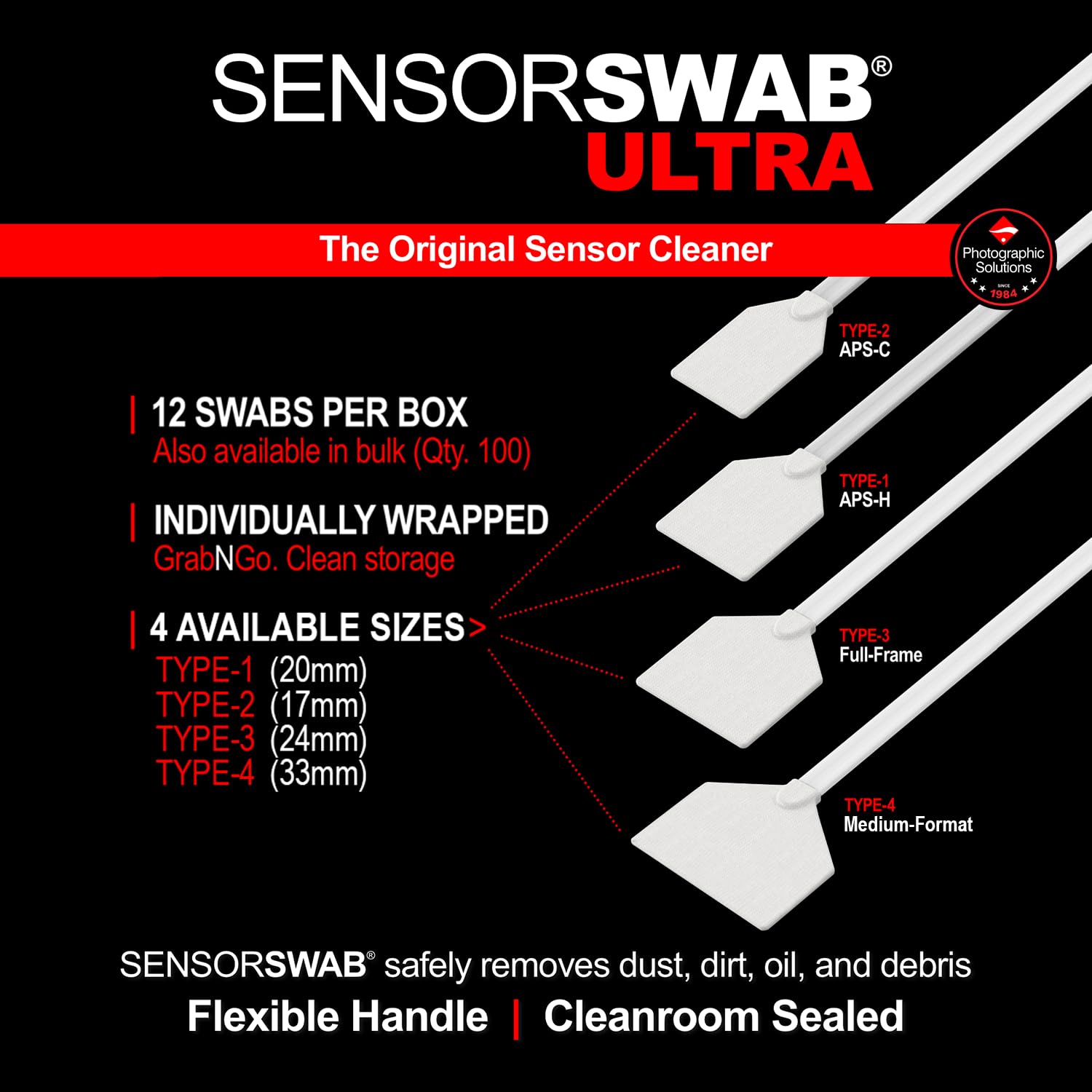 Photographic Solutions Sensor Swab Ultra Digital Imaging Sensor Cleaner   Pack Of 12 (Type 3 (24Mm))