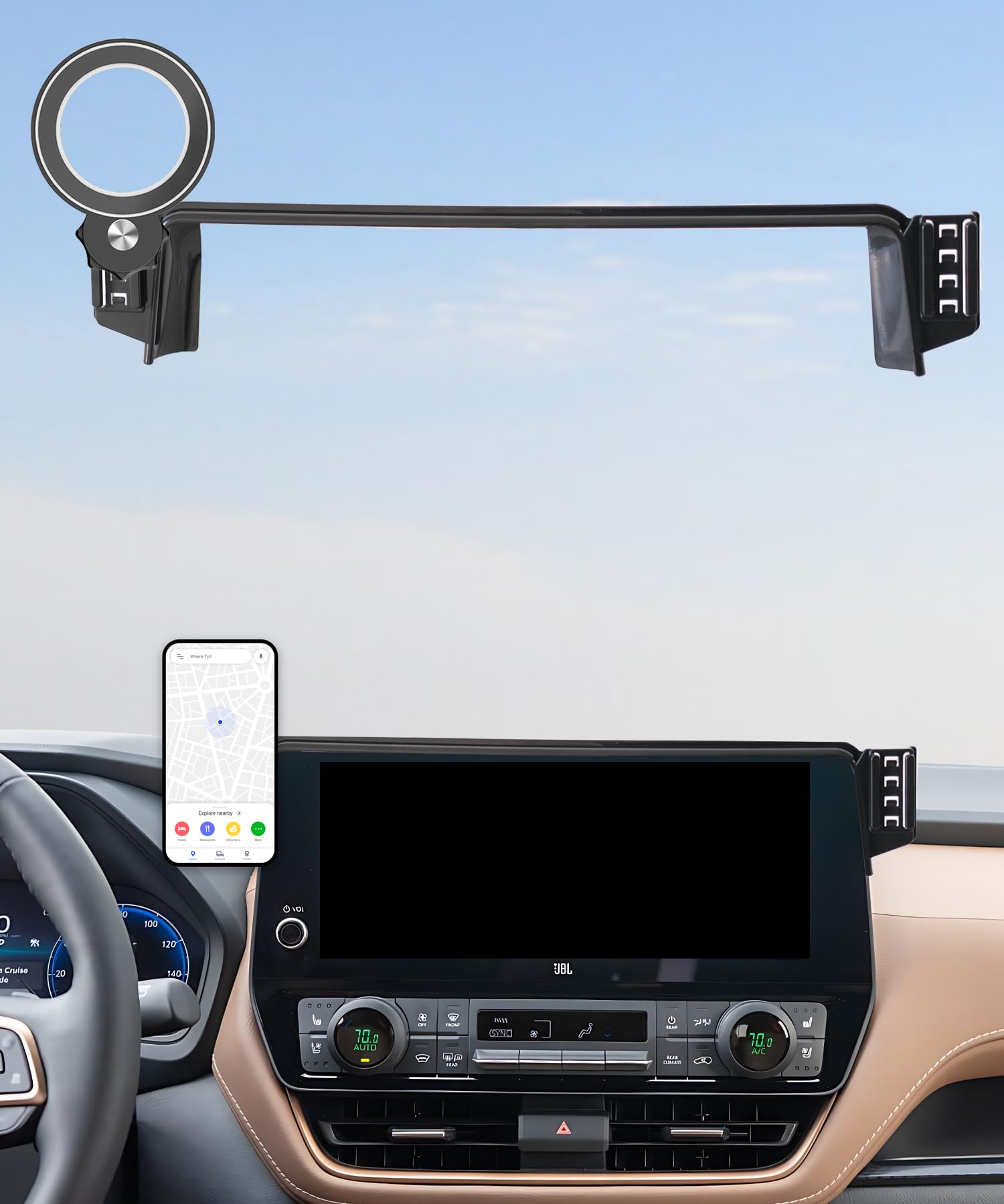 AbeeyGeomarn Car Phone Holder for Toyota Grand Highlander/Grand Highlander Hybrid 2024 2025 Accessories Apply to 12.3 Inch Scree