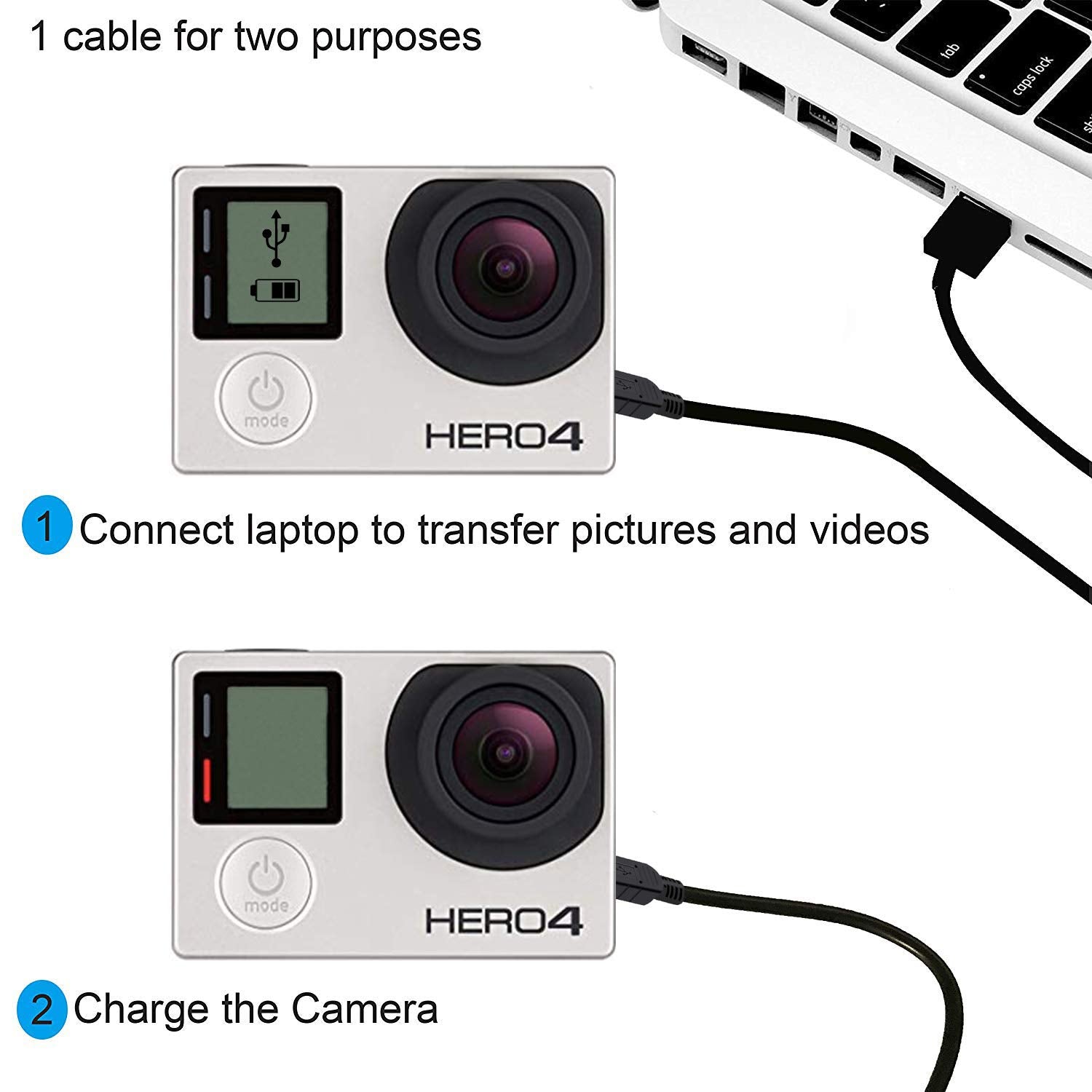 Suptig Charging Cable Mini Usb Charging Cable 2 Pack Compatible For Gopro Hero 4 Silver Hero 4 Black Hero 3+ Silver Hero 3+ Blac