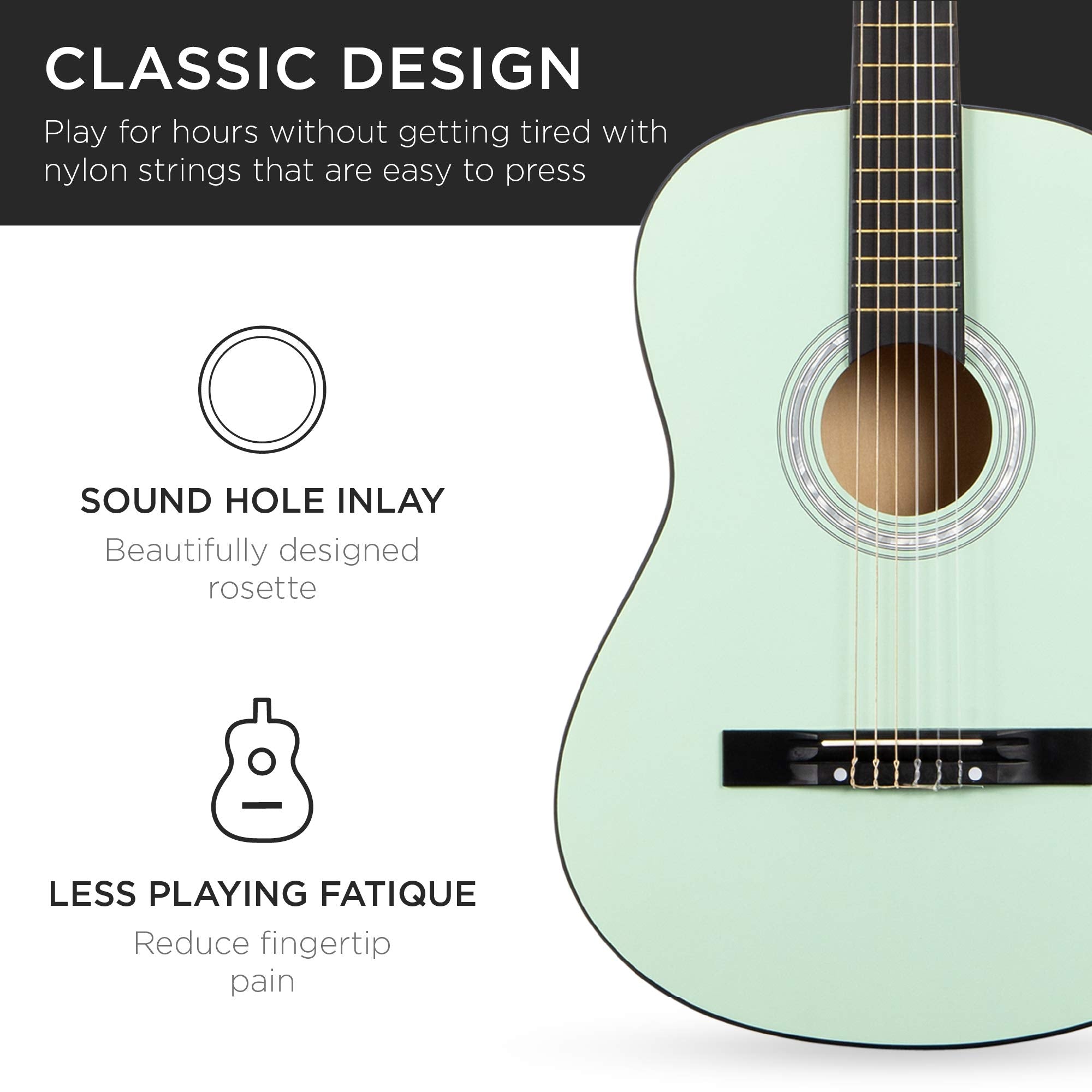 Best Choice Products 38In Beginner All Wood Acoustic Guitar Starter Kit W/Gig Bag, 6 Celluloid Picks, Nylon Strings, Capo, Cloth