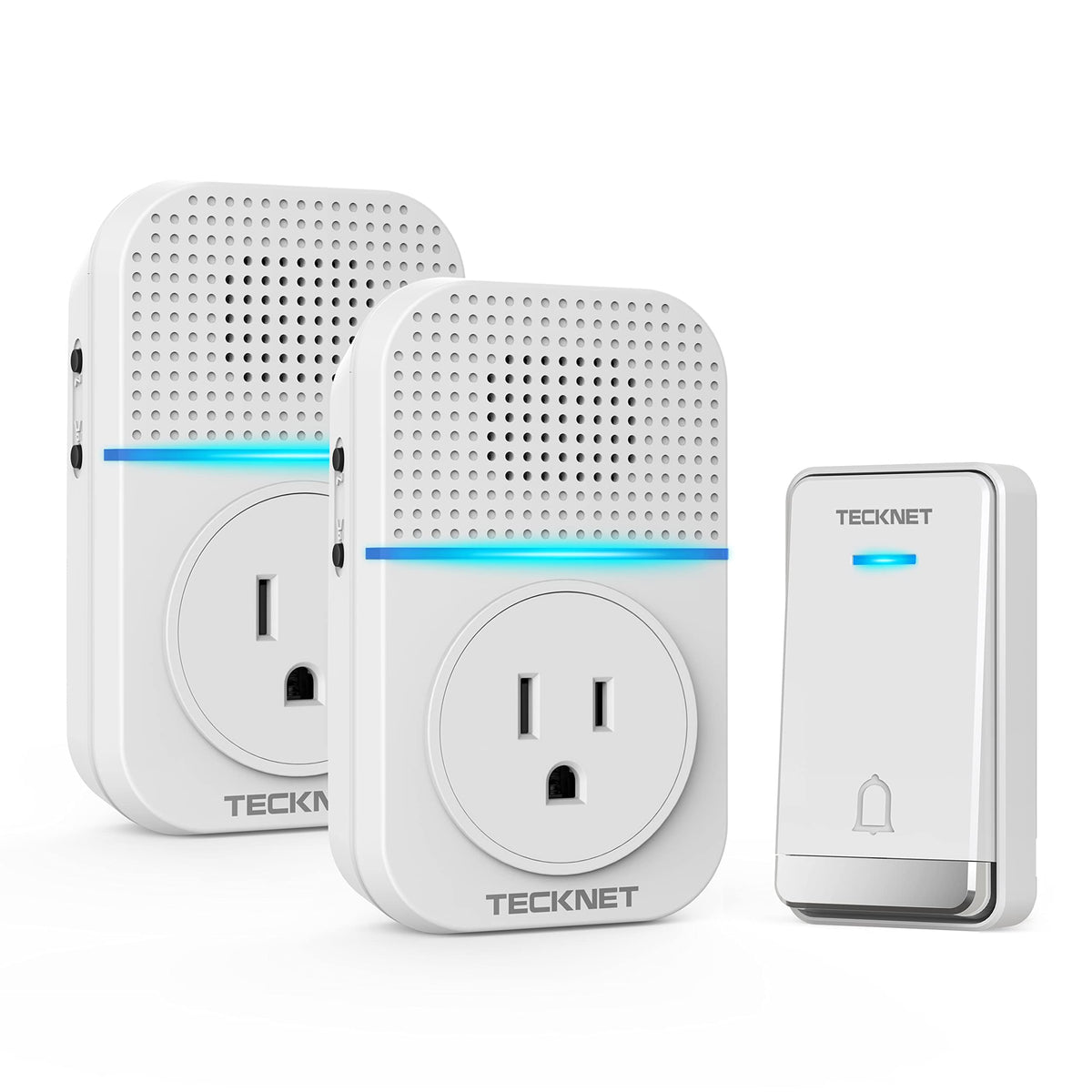 Tecknet Wireless Doorbell, Self-Powered Doorbell, 0-110Db Plug-Through Wireless Doorbell Ringer For Homes Classroom, Ip66 Waterproof 1300Ft Door Chime With Extra Socket, 60 Chimes, Led Light (White)