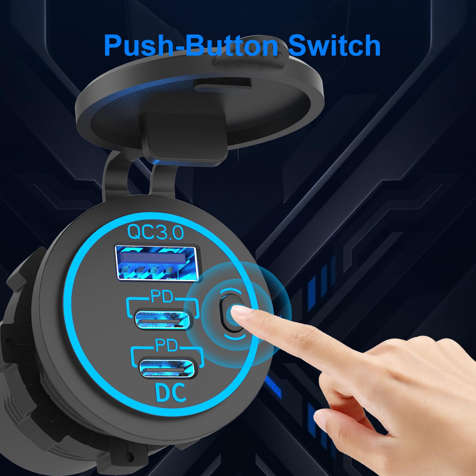 2 Pack Usb C Car Charger Socket 12V Usb Outlet, 78W Dual 30W Pd And 18W Qc3.0 Multi Port Cylinder Charger With Button Switch Wat