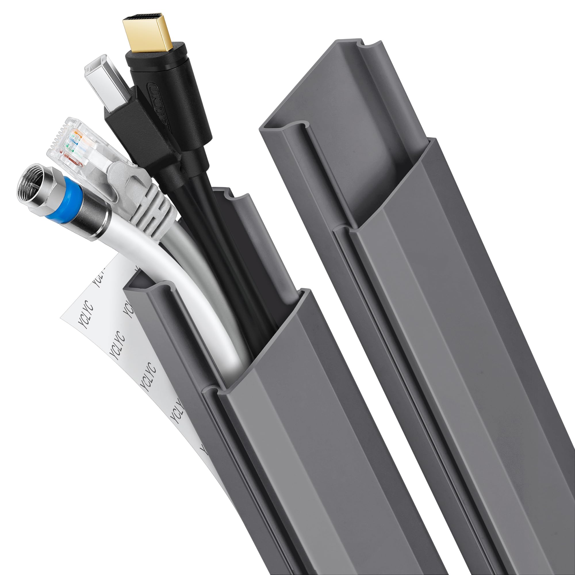 62.8In Tv Cable Hider   Cord Hider Cable Management Wall, Cable Raceway Grey Wire Hider, Paintable Cable Concealer For Wall Moun