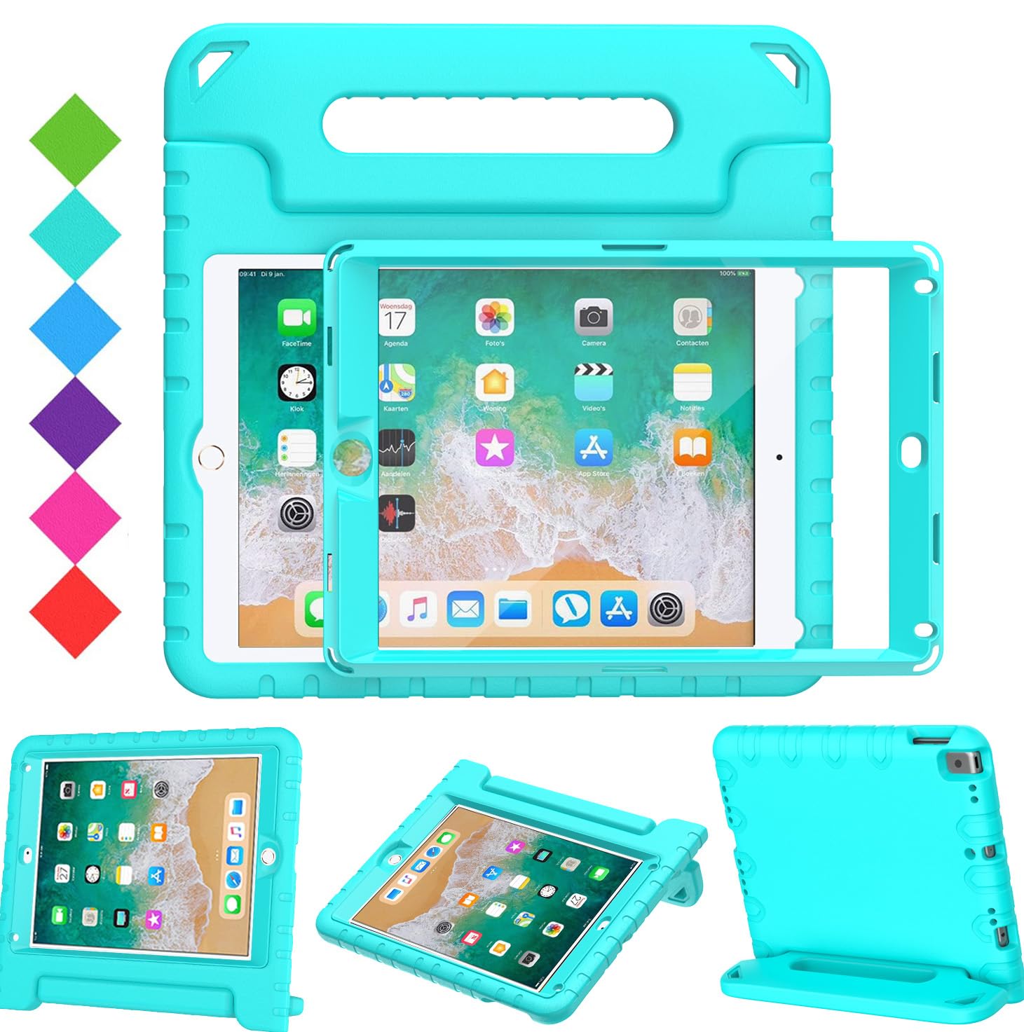 Bmouo Kids Case For Ipad 9.7 Inch 2018/2017,Ipad Air 2   With Screen Protector, Shockproof Kids Case Cover Handle Stand Case For