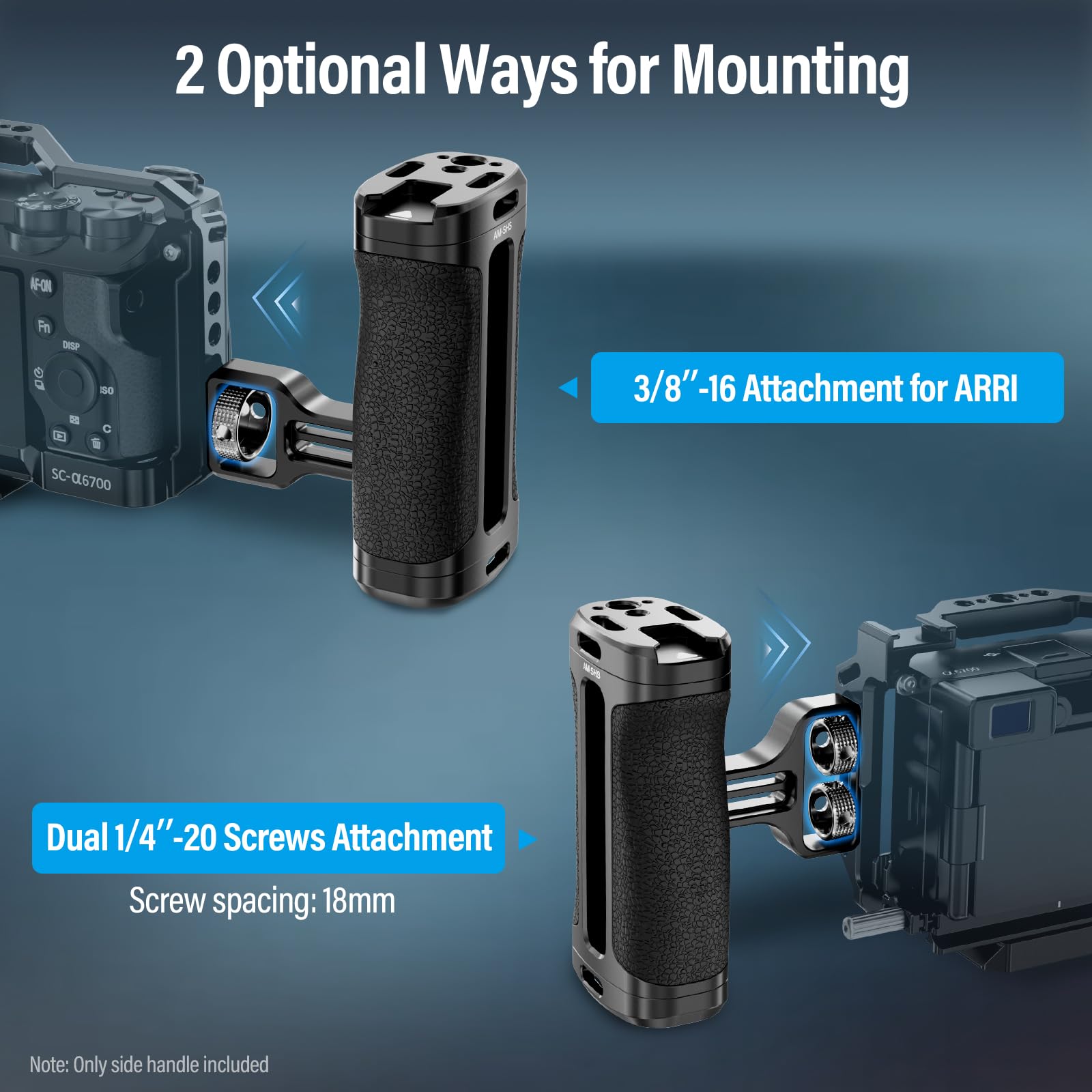 Sirui Side Handle With Locating Mount For Arri And Dual 1/4' Screw Mount Optional, Lightweight Camera Handgrip With Cold Shoe, Multiple Threads, Up And Down Adjustable Side Grip, Am Shs(Pack Of 1)