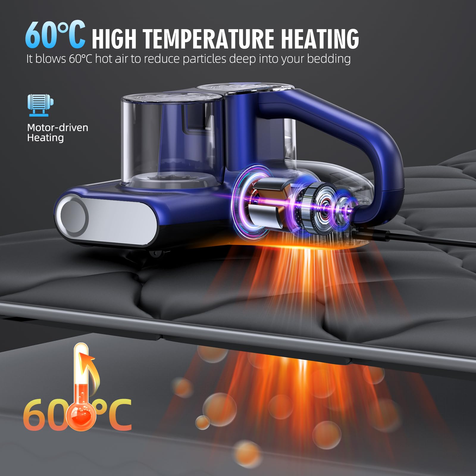 Mattress Vacuum Cleaner, 16Kpa Bed Vacuum Cleaner With 253.7Nm Uv C Light & Hepa Filter & Heating & Ultrasonic Quintuple Tech &