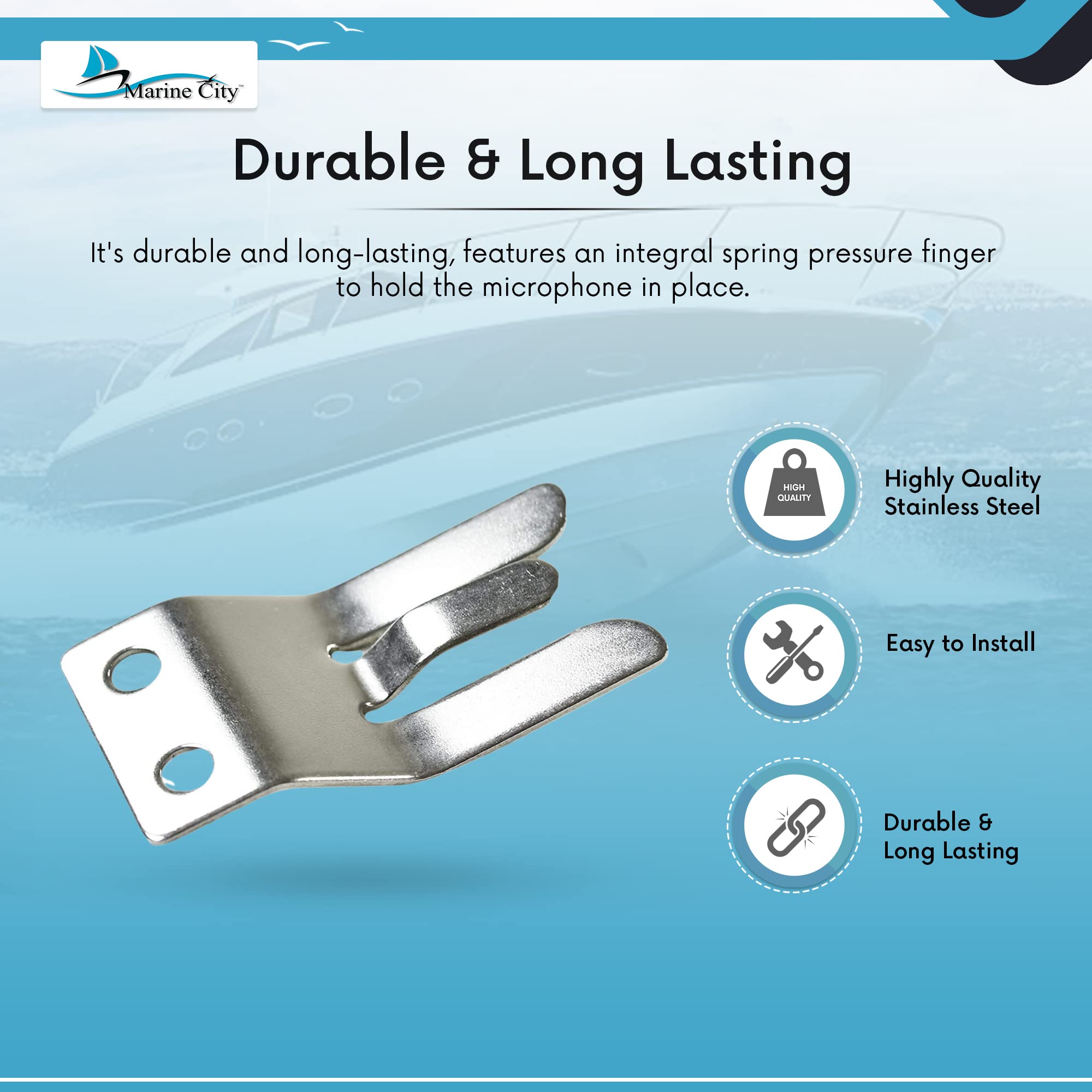 Marine City Stainless Steel Handheld Microphone Hang Up Clip Sturdy And Durable   Car Radio Microphone Mounting Clip Perfectly M