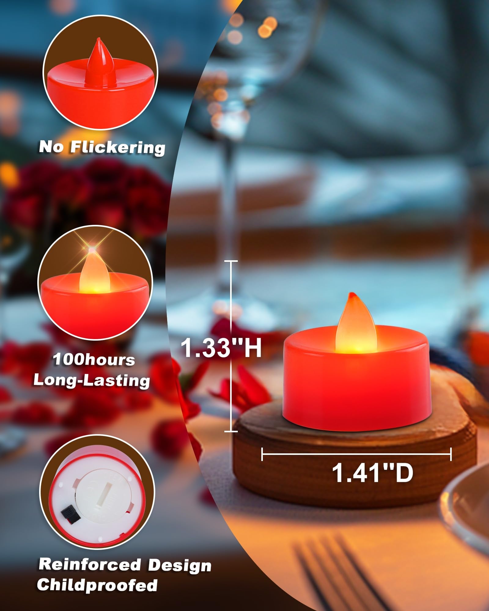 Amagic Red Led Tea Lights Candles, 24 Pack Battery Operated Flameless Tea Lights, Long Lasting Colored Tealights Candles For Hal