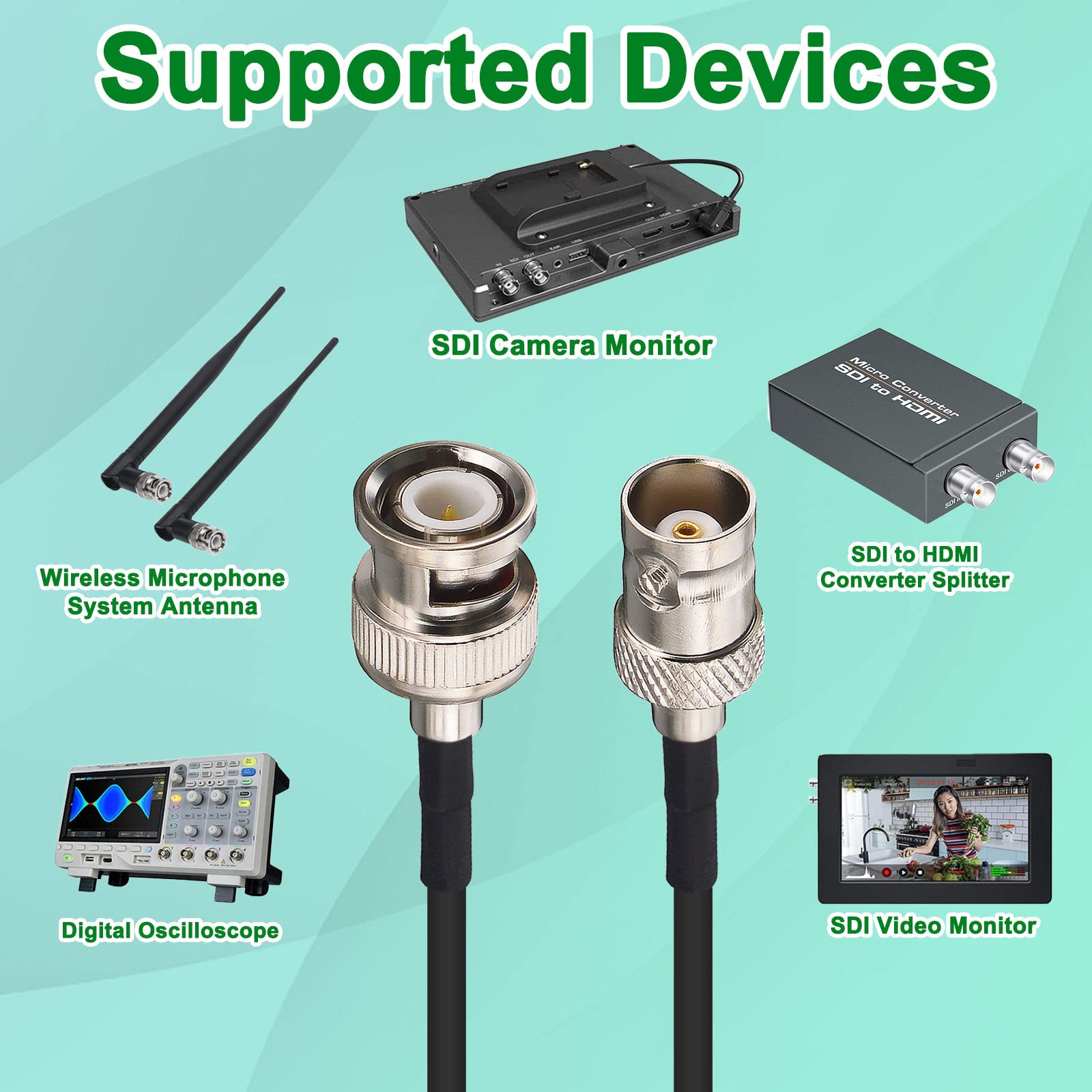 Yotenko Bnc Jumper Cable 3Ft Bnc Male To Bnc Female Extension Cable 50 Ohm Sdi Cable Cctv Extension Coaxial Line Cable Rg174 For