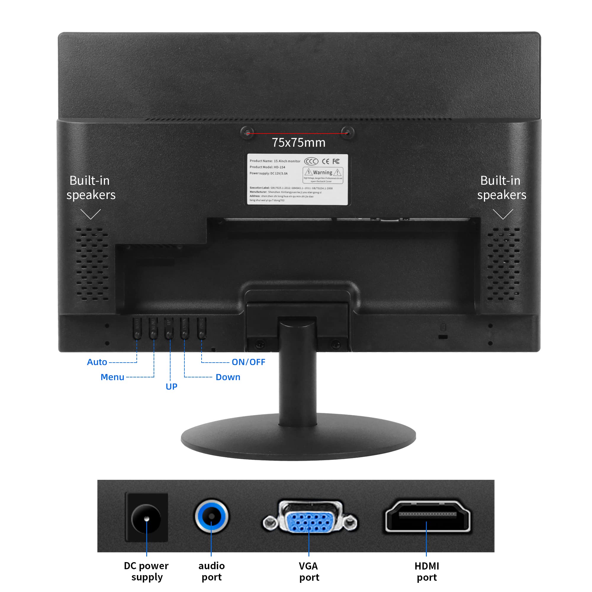 Thinlerain 15 Inch Pc Monitor Desktop Monitor With 1440  900, Small Monitor With 16:10 Led Monitor, Tft Panel, 60 Hz, 5Ms, Vga,