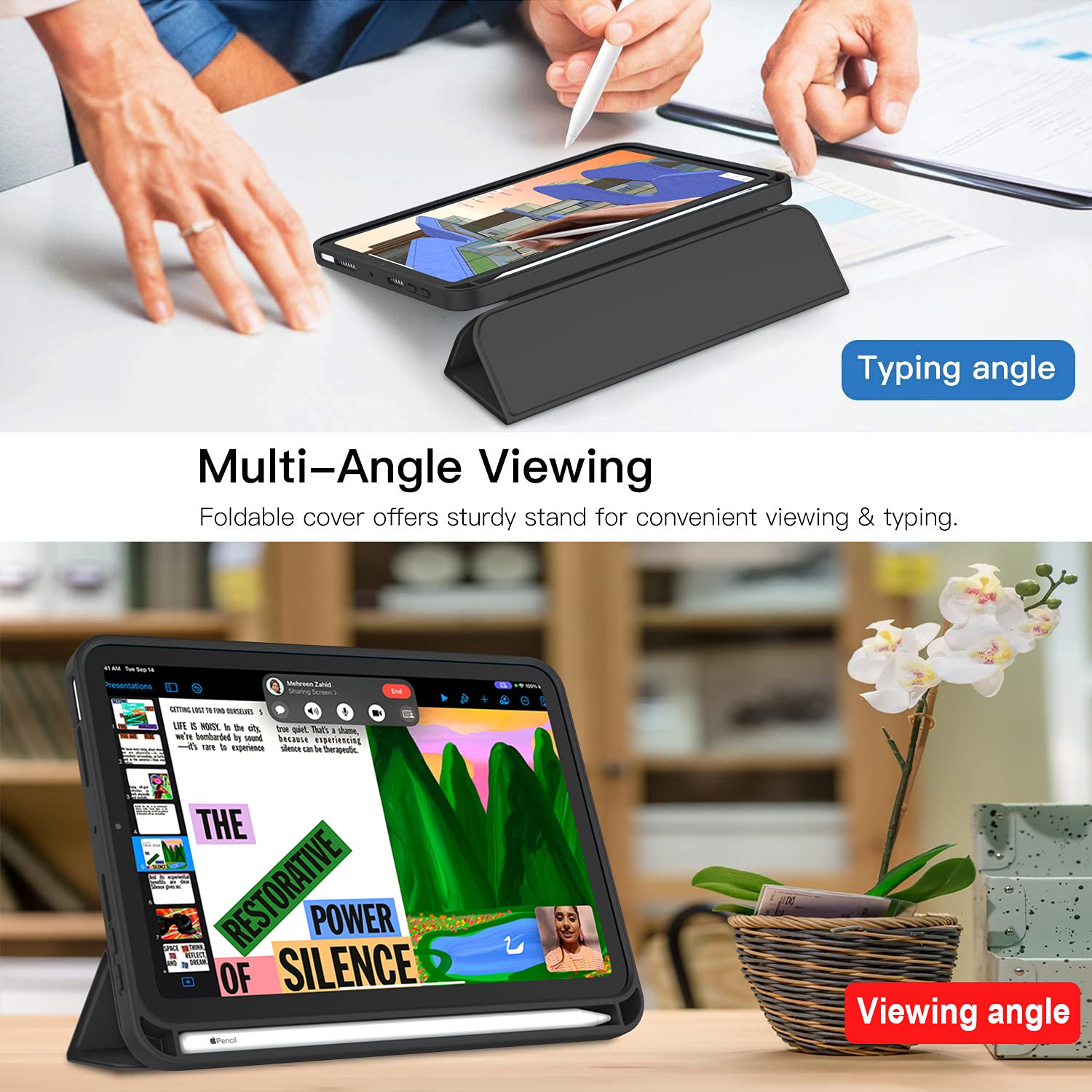 Imieet Ipad Mini 7 Case 2024 (A17 Pro), Ipad Mini 6 Case (8.3 Inch,2021 Model), Ipad Mini 7Th/6Th Generation Case With Pencil Holder, Trifold Stand Smart Case With Soft Tpu Back,Black