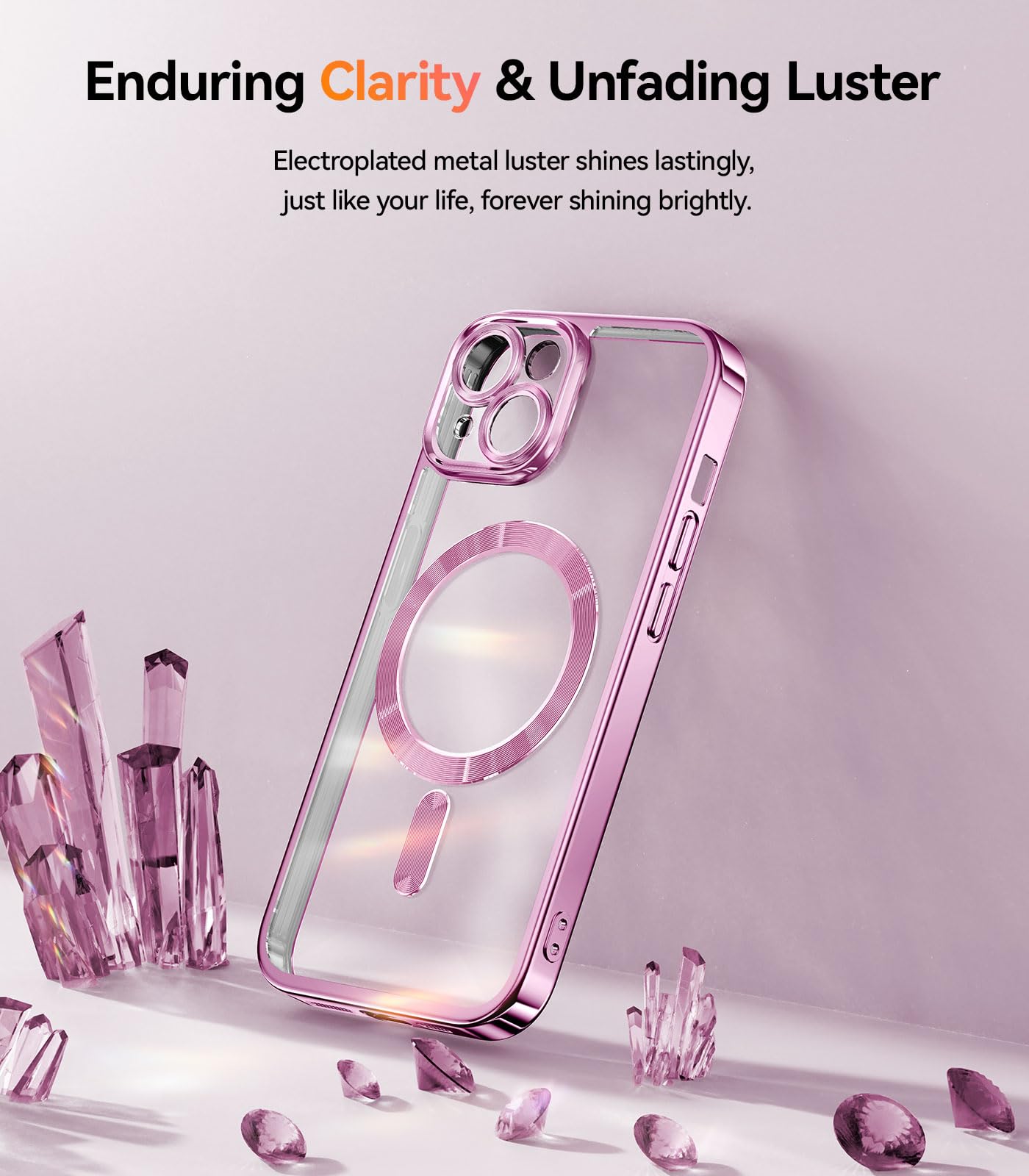 Meifigno Candy Mag Series Case Designed For Iphone 15,[Compatible With Magsafe] [Wrist Strap & Glitter Card] Full Camera Lens Pr