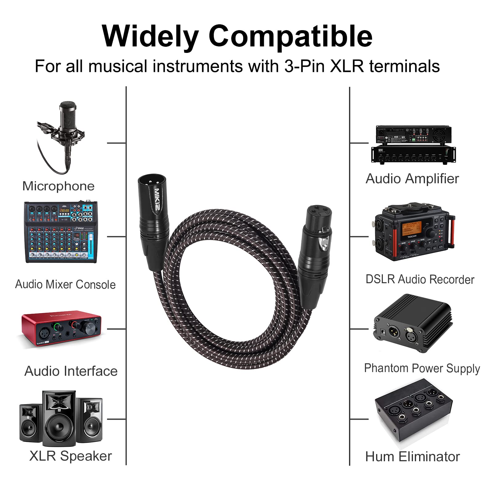 Mikiz Xlr Cables Braided 25Ft 10 Packs   Premium Microphone Cable Xlr Male To Female Patch Cables