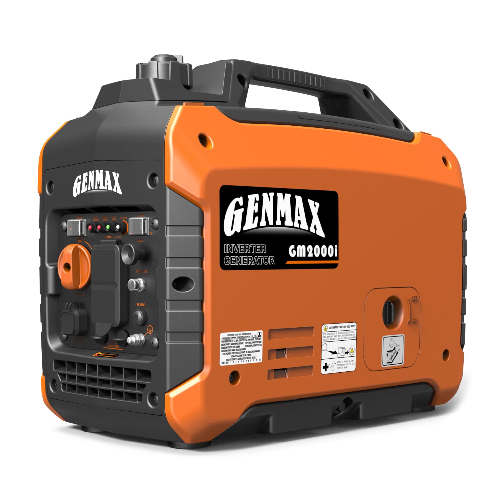 Genmax Portable Inverter Generator, 2000W Ultra Quiet Gas Engine, Epa Compliant, Eco Mode Function, Ultra Light, Suitable For Ba