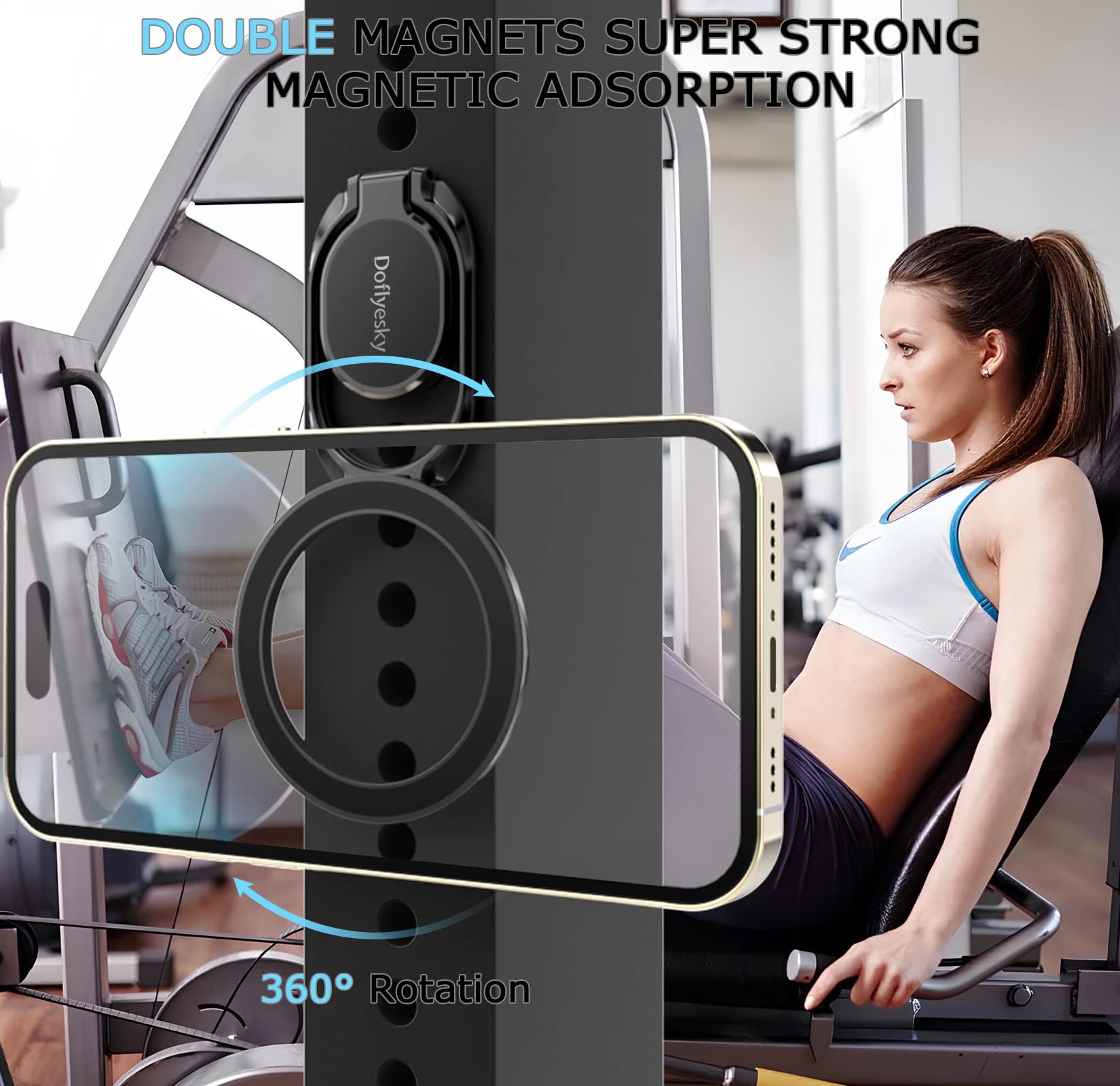 Doflyesky Magnetic Phone Ring Holder With Magsafe, Double Adjustable Gym Finger Ring Grip, Removable Phone Grip, For Iphone, Ipa