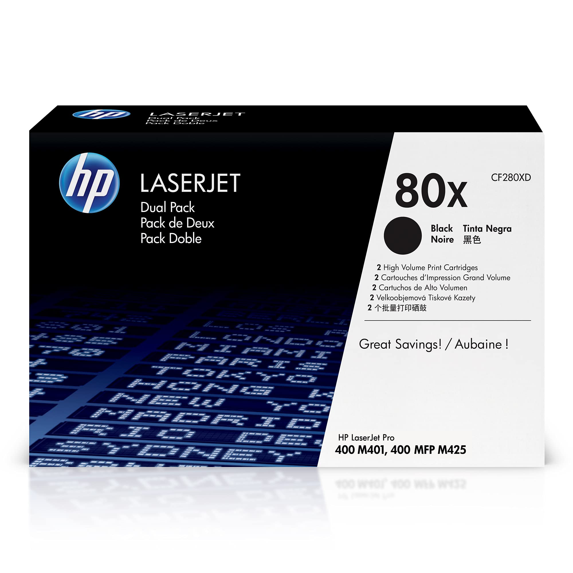 Hp 80X Black High Yield Toner Cartridges (2 Pack) | Works With Hp Laserjet Pro 400 M401 Series, Hp Laserjet Pro 400 Mfp M425 Ser