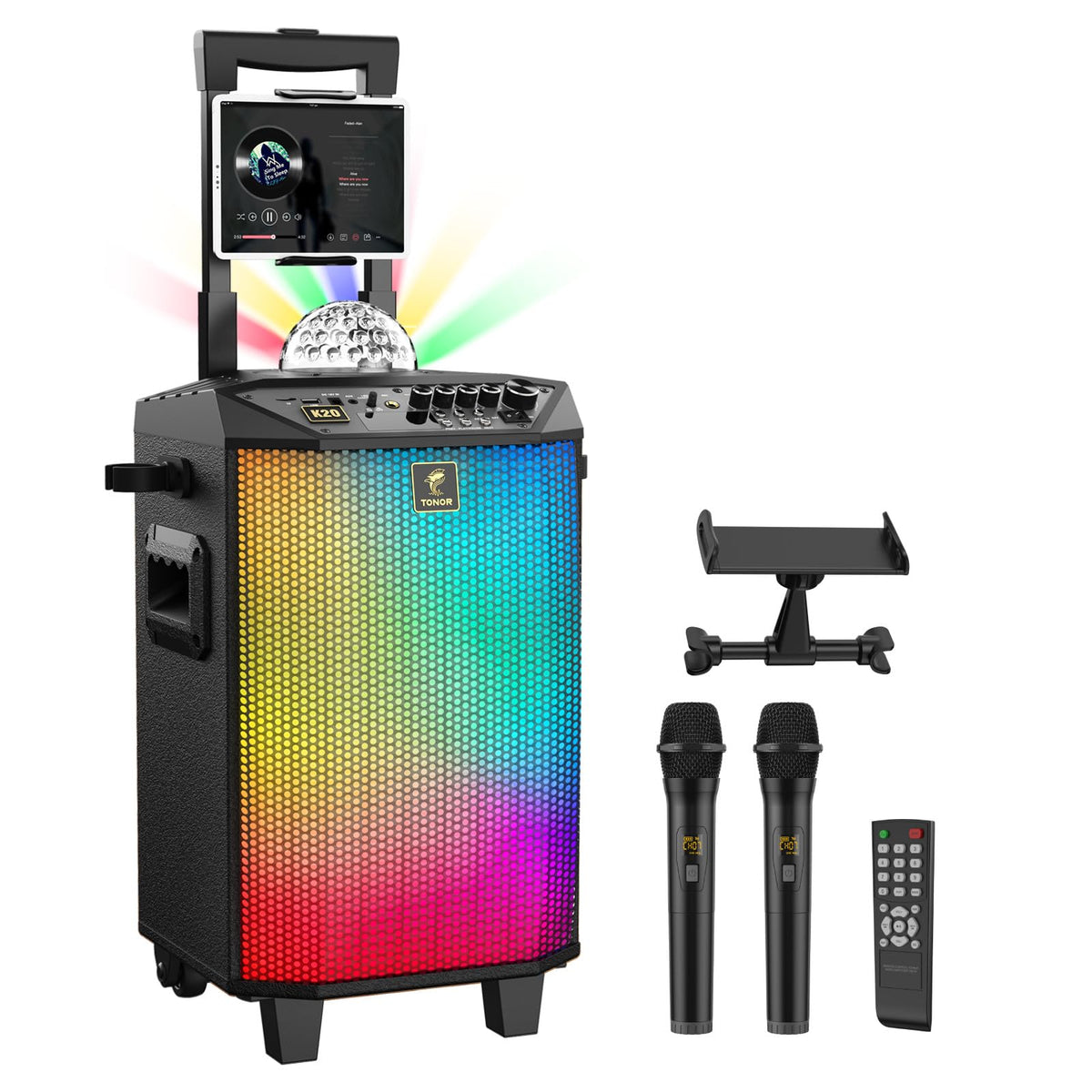 Wireless Karaoke Machine For Adults, Tonor Pa System Portable Bluetooth Singing Speaker With Dual Wireless Microphones Microfono