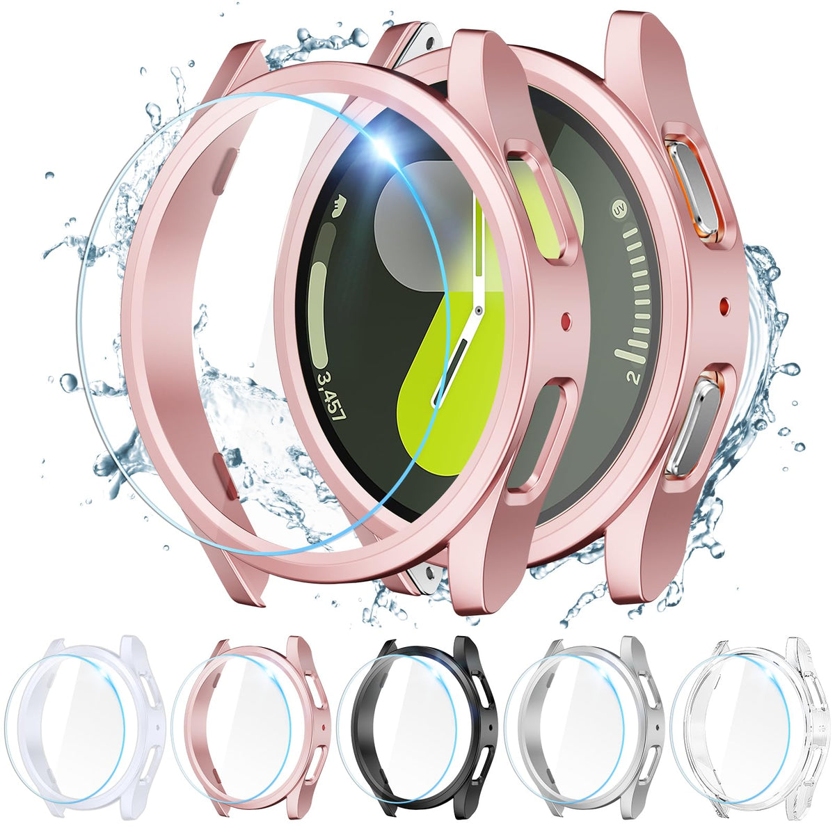 Kimilar [5+5 Pack] Galaxy Watch 7 Screen Protector Case 44Mm, Anti-Fog Tempered Glass Screen Protective Film Plus Hard Pc Protec