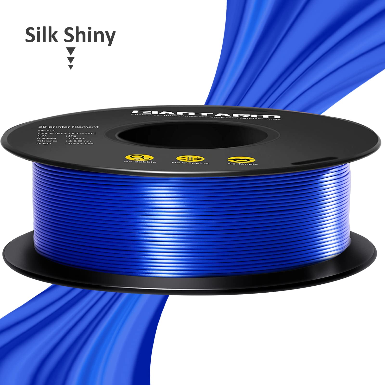 Giantarm 3D Printer Filament, Silk Royal Blue Pla Filament, 1Kg(2.2Lbs) Spool, 1.75Mm Dimension Accuracy +/  0.03Mm, 3D Printing