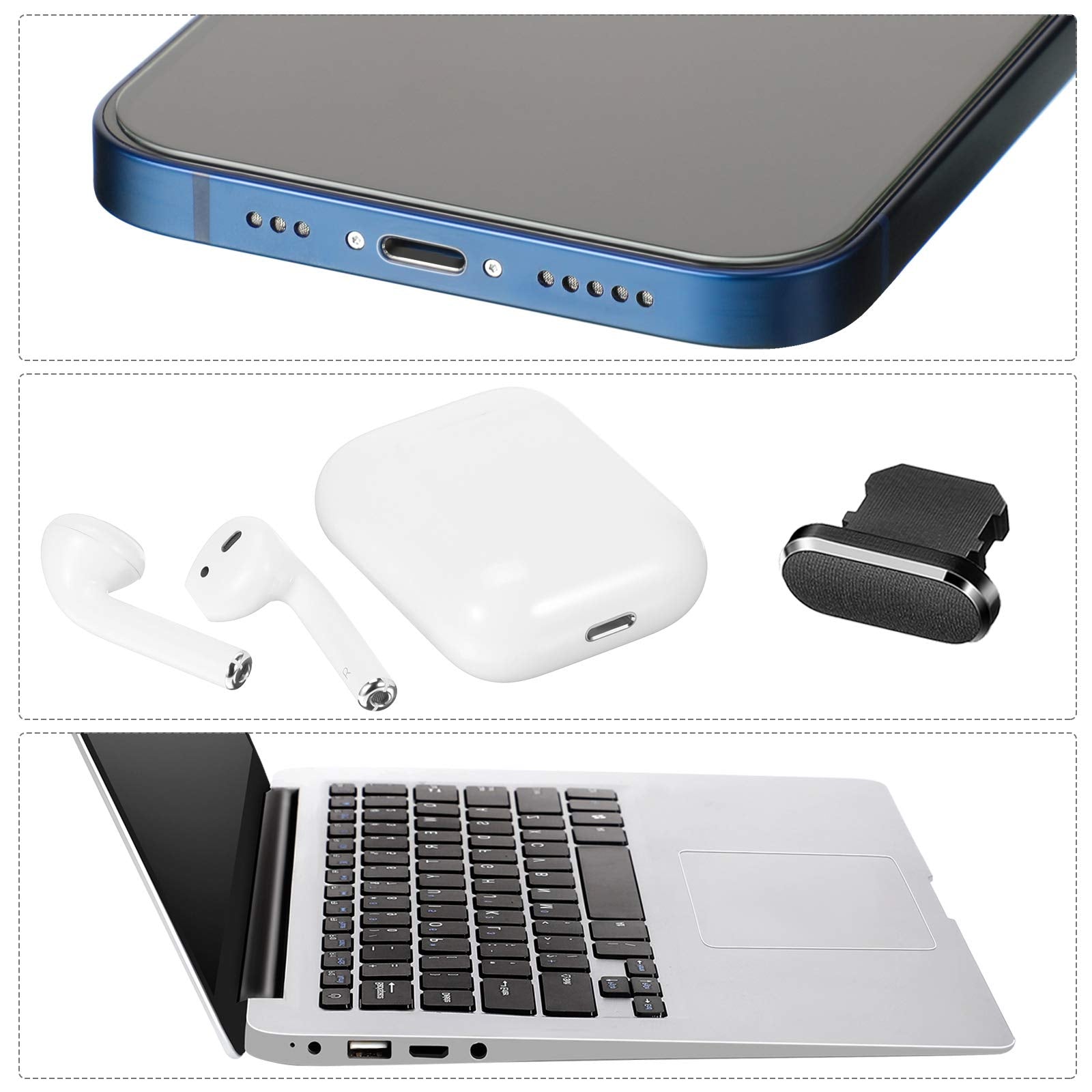 Frienda Anti Dust Plug Metal Phone Port Cover Compatible With Iphone 14/13/12/11 Lightning Connector Cleaning Tool Kit Phone Spe